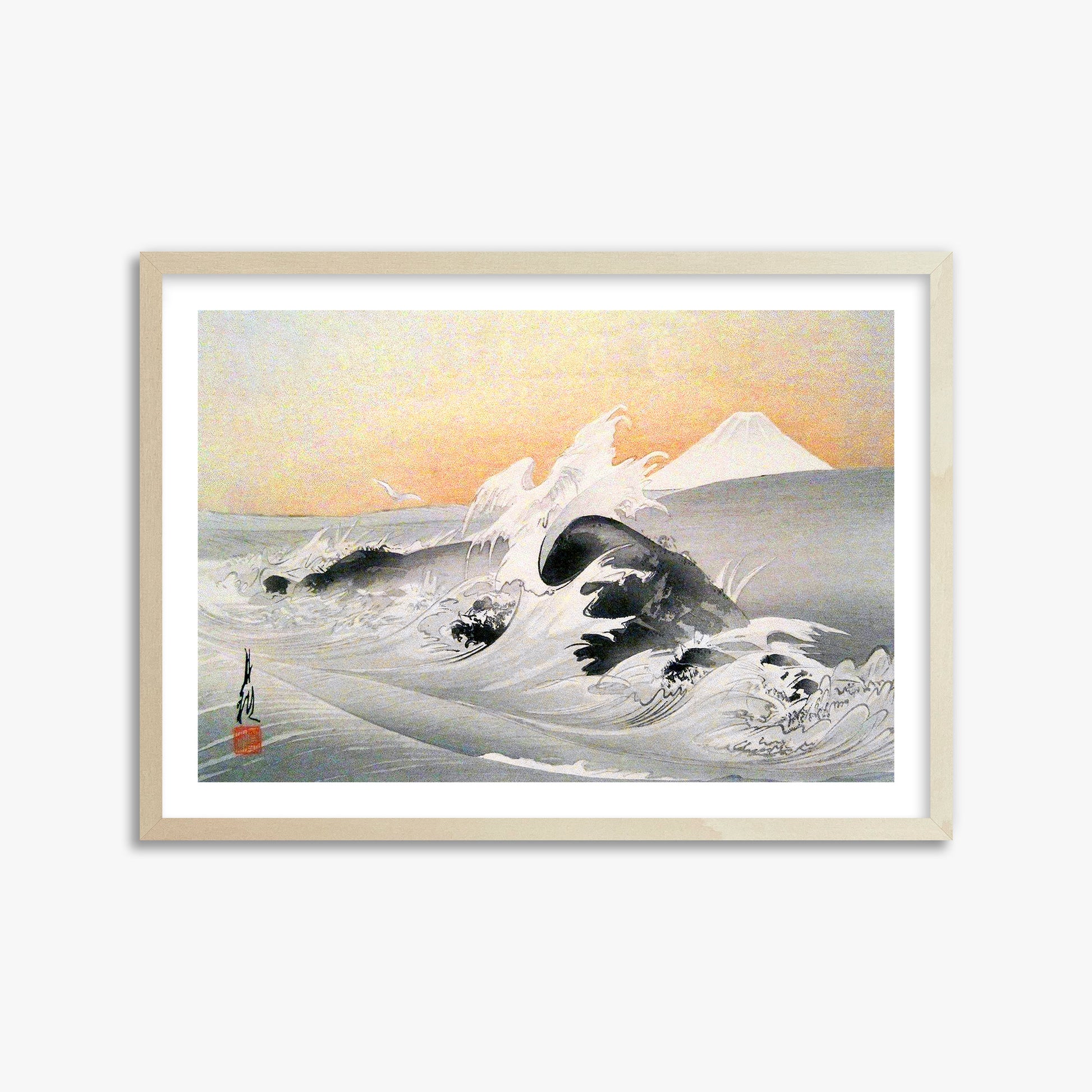Ogata Gekko: Fuji Seen From The Sea, 50x70cm Framed Art Reproduction With Lime Wood Frame