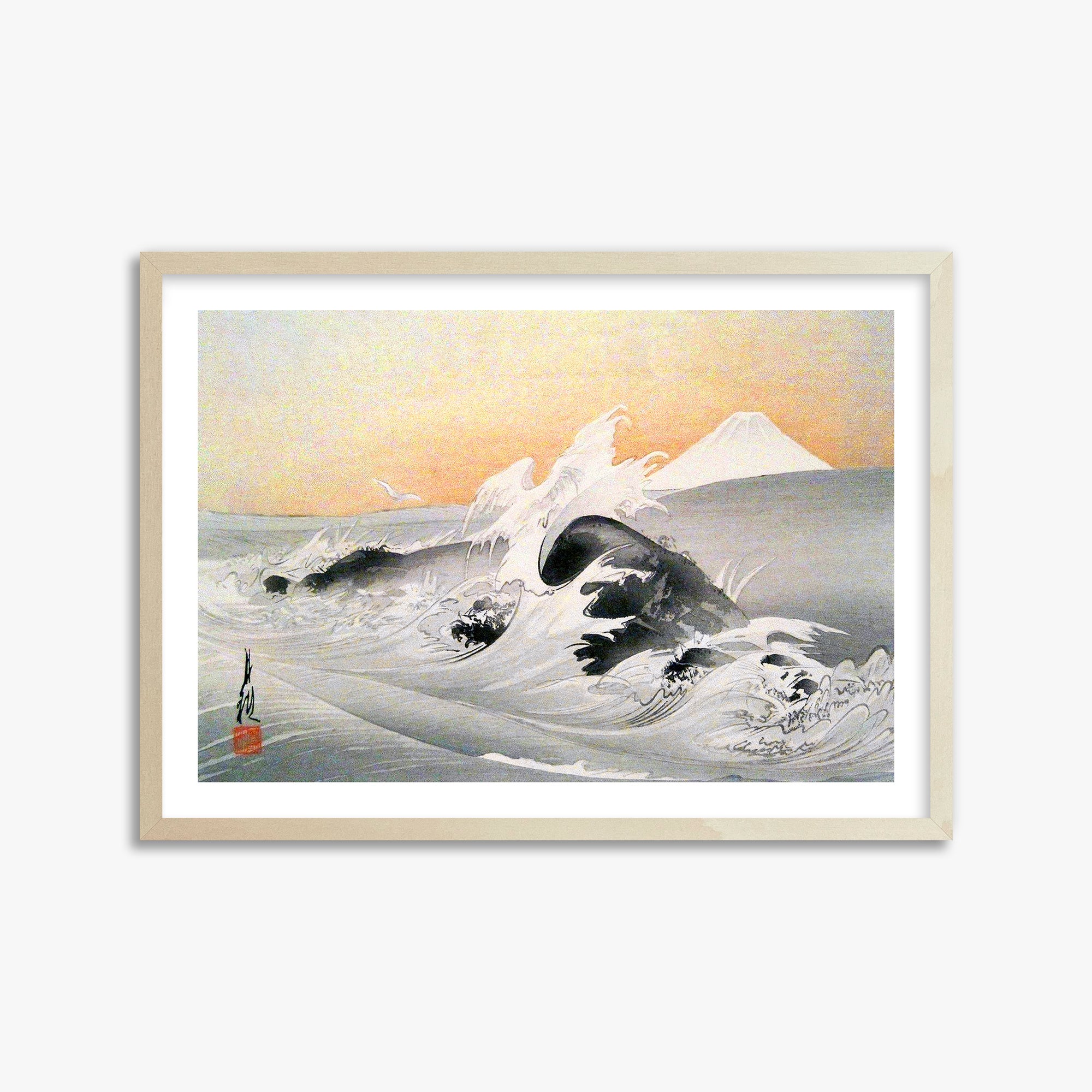 Ogata Gekko: Fuji Seen From The Sea, 50x70cm Framed Art Reproduction With Lime Wood Frame