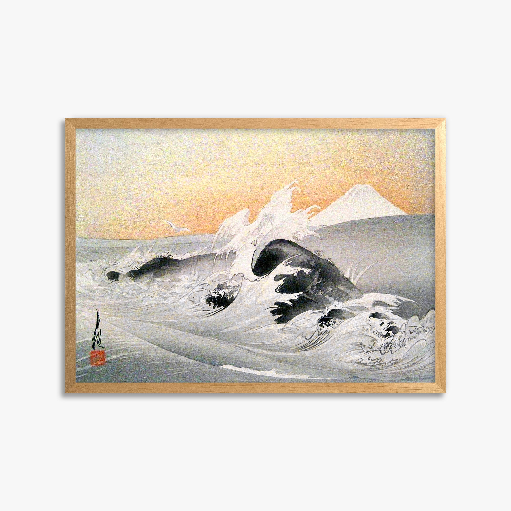 Ogata Gekko: Fuji Seen From The Sea, 50x70cm Framed Art Reproduction With Oak Frame
