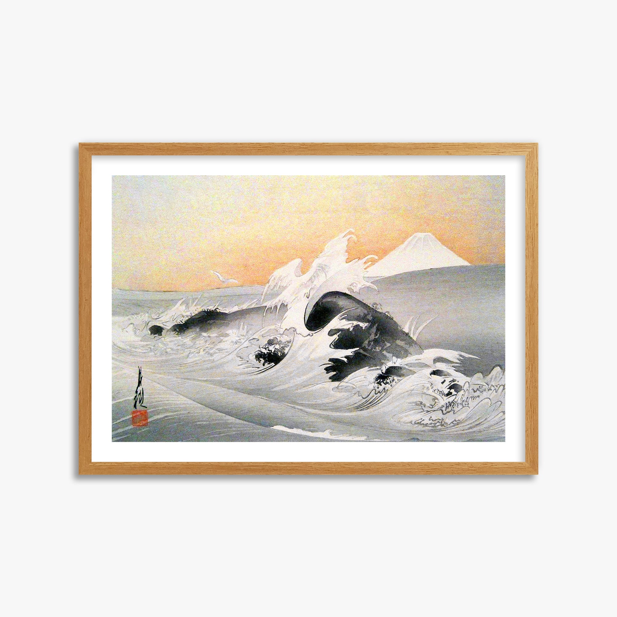 Ogata Gekko: Fuji Seen From The Sea, 50x70cm Framed Art Reproduction With Oak Frame