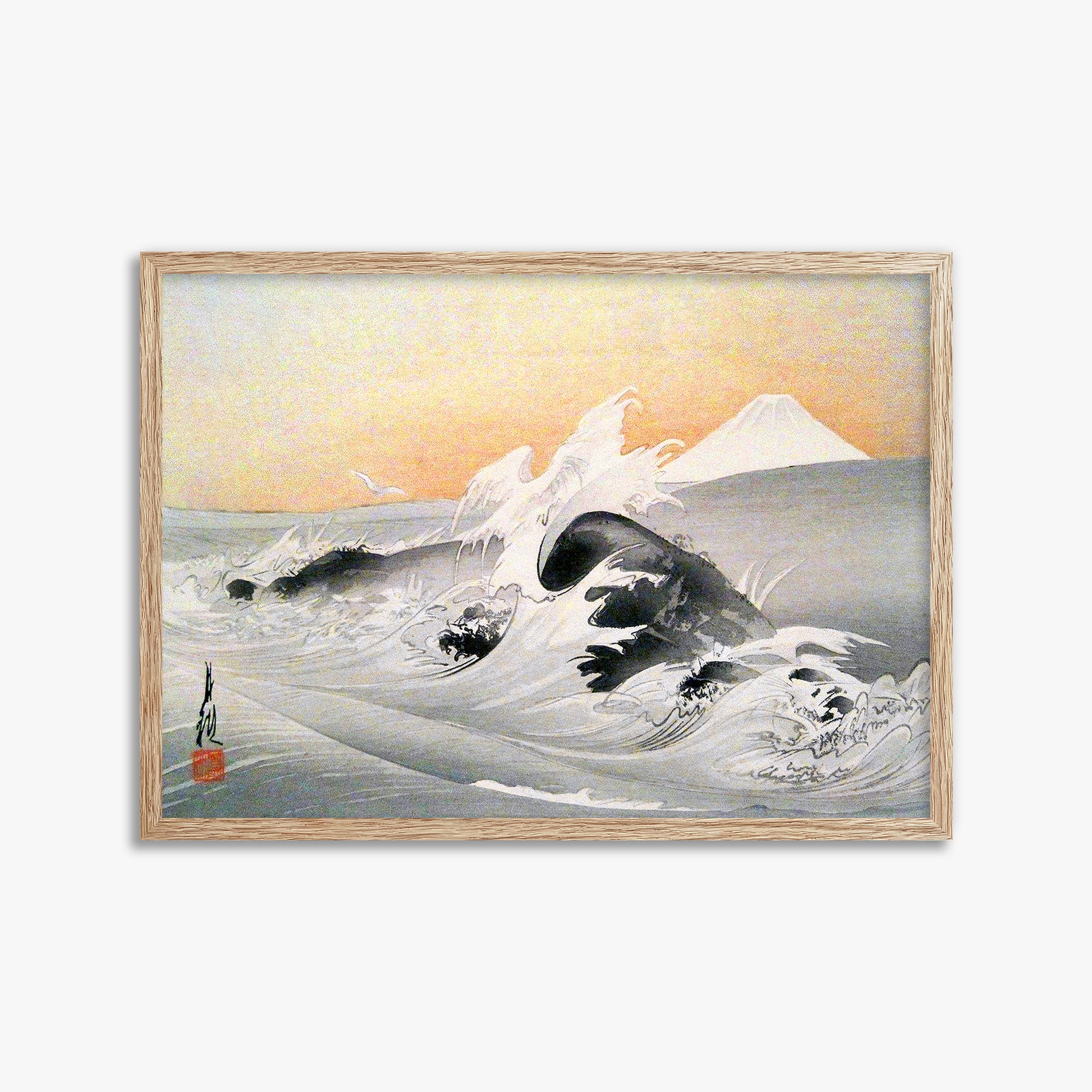 Ogata Gekko: Fuji Seen From The Sea, 50x70cm Framed Art Reproduction With Raw Oak Frame