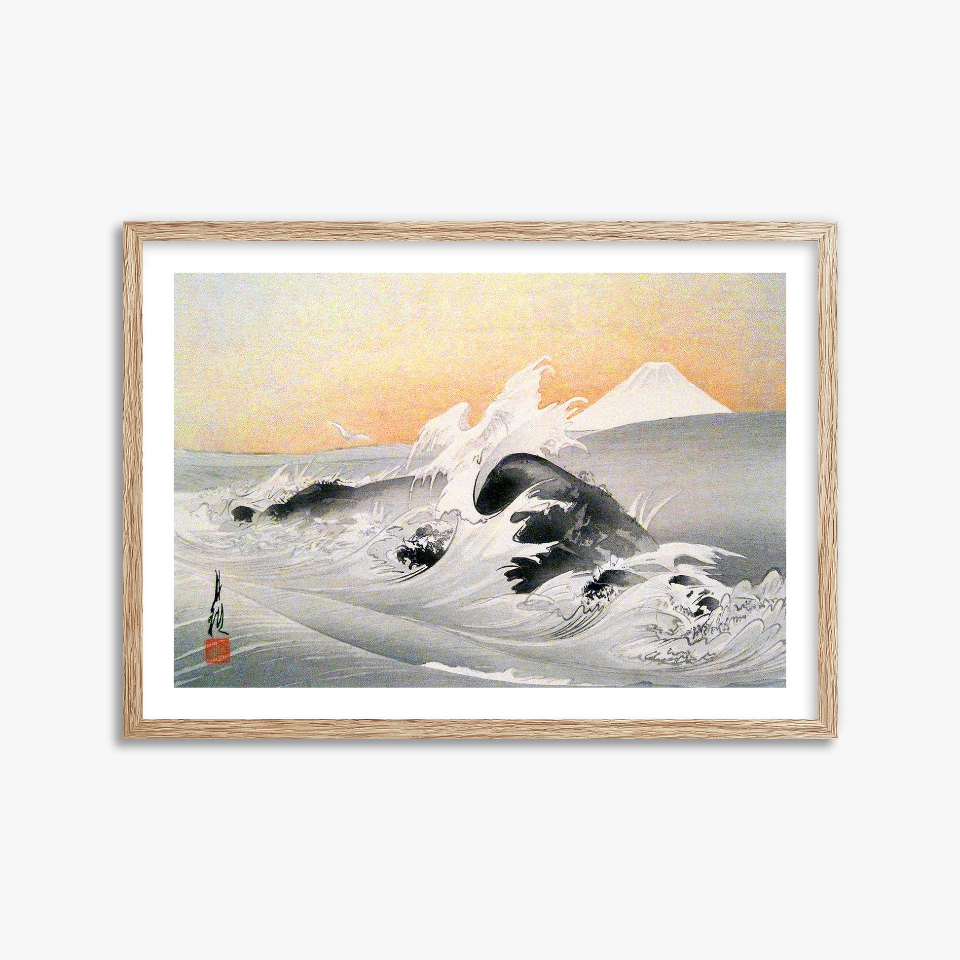 Ogata Gekko: Fuji Seen From The Sea, 50x70cm Framed Art Reproduction With Raw Oak Frame