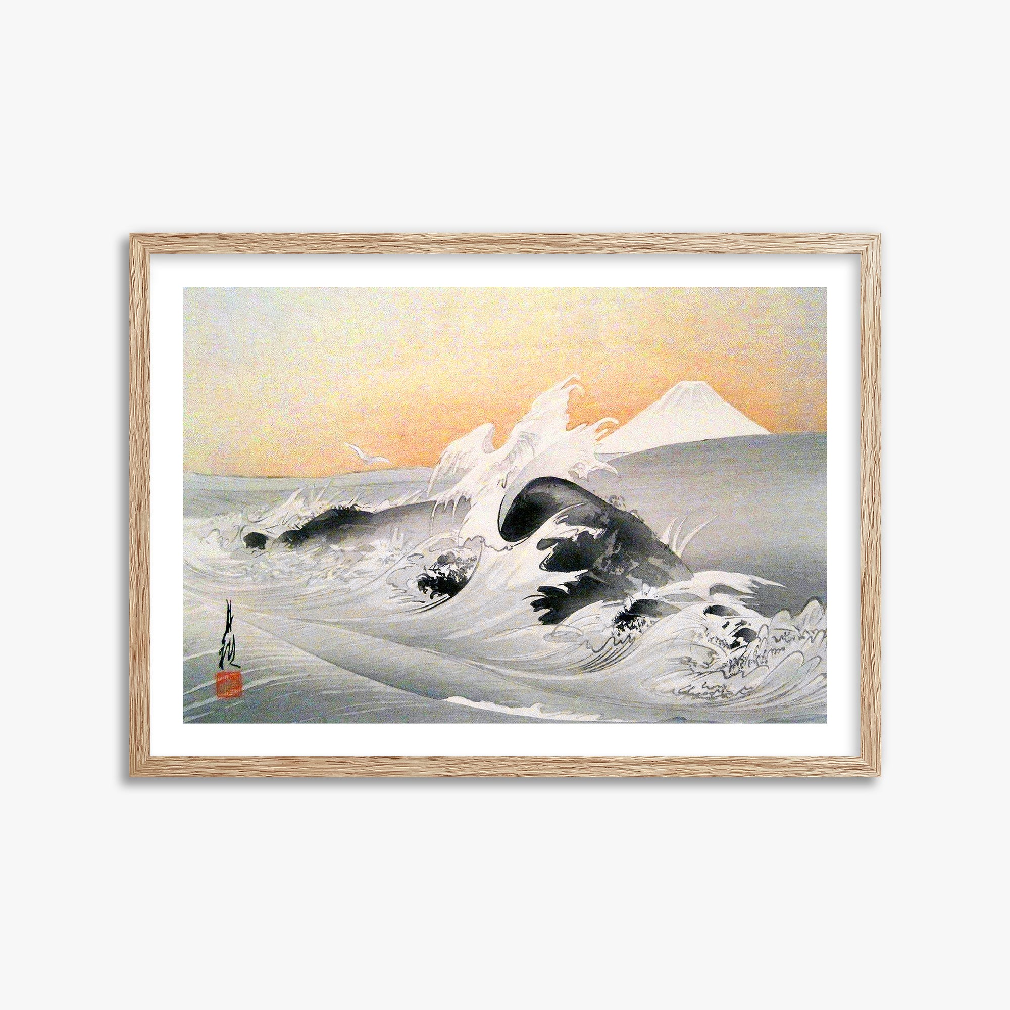 Ogata Gekko: Fuji Seen From The Sea, 50x70cm Framed Art Reproduction With Raw Oak Frame