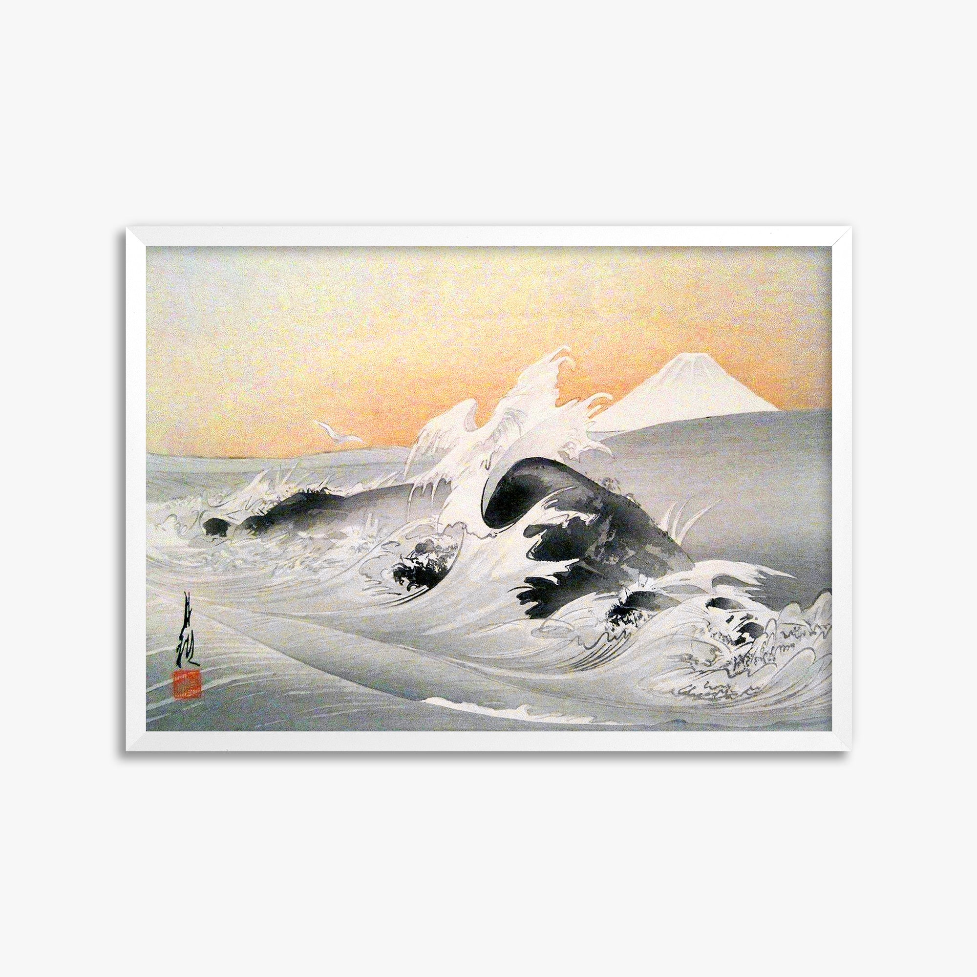 Ogata Gekko: Fuji Seen From The Sea, 50x70cm Framed Art Reproduction With White Frame