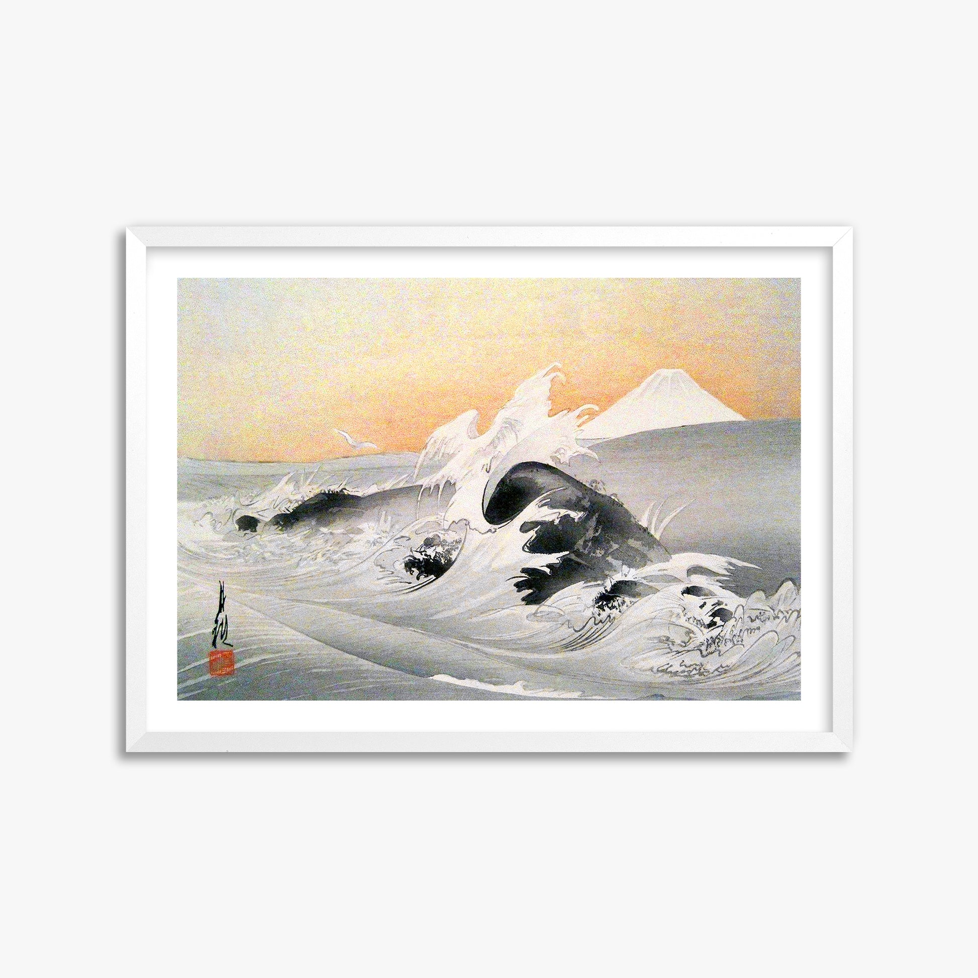 Ogata Gekko: Fuji Seen From The Sea, 50x70cm Framed Art Reproduction With White Frame