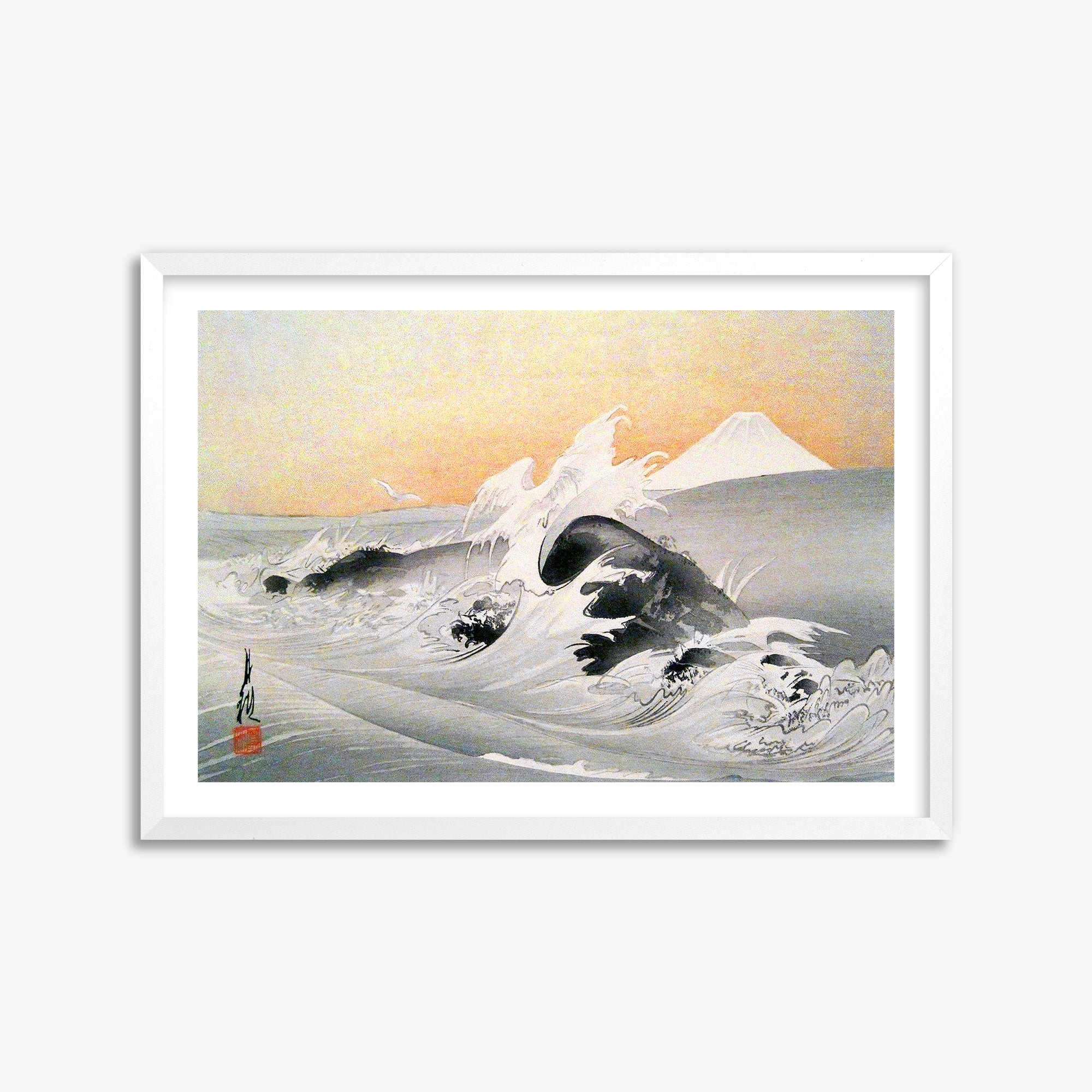 Ogata Gekko: Fuji Seen From The Sea, 50x70cm Framed Art Reproduction With White Frame