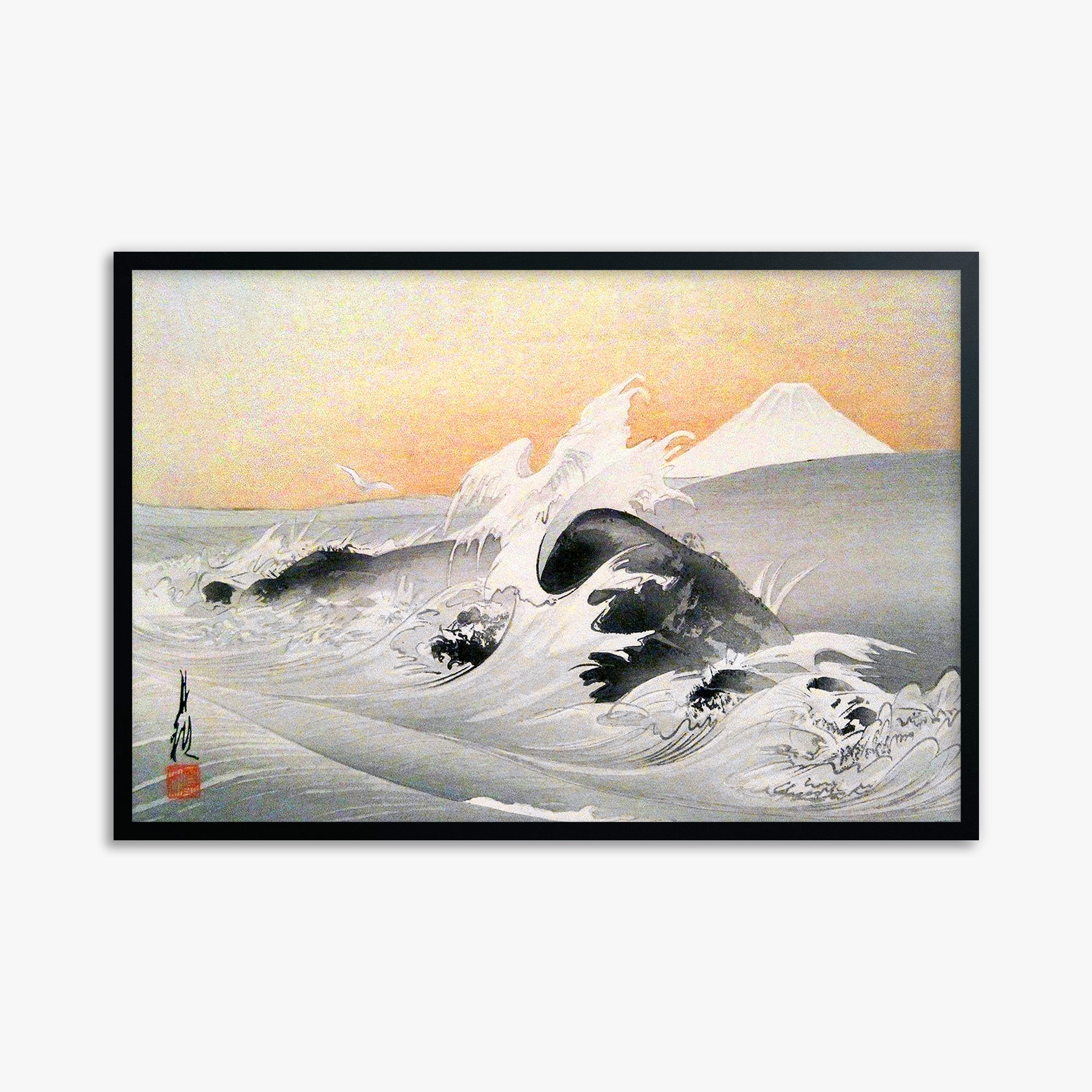 Ogata Gekko: Fuji Seen From The Sea, 61x91cm Framed Art Reproduction With Black Frame