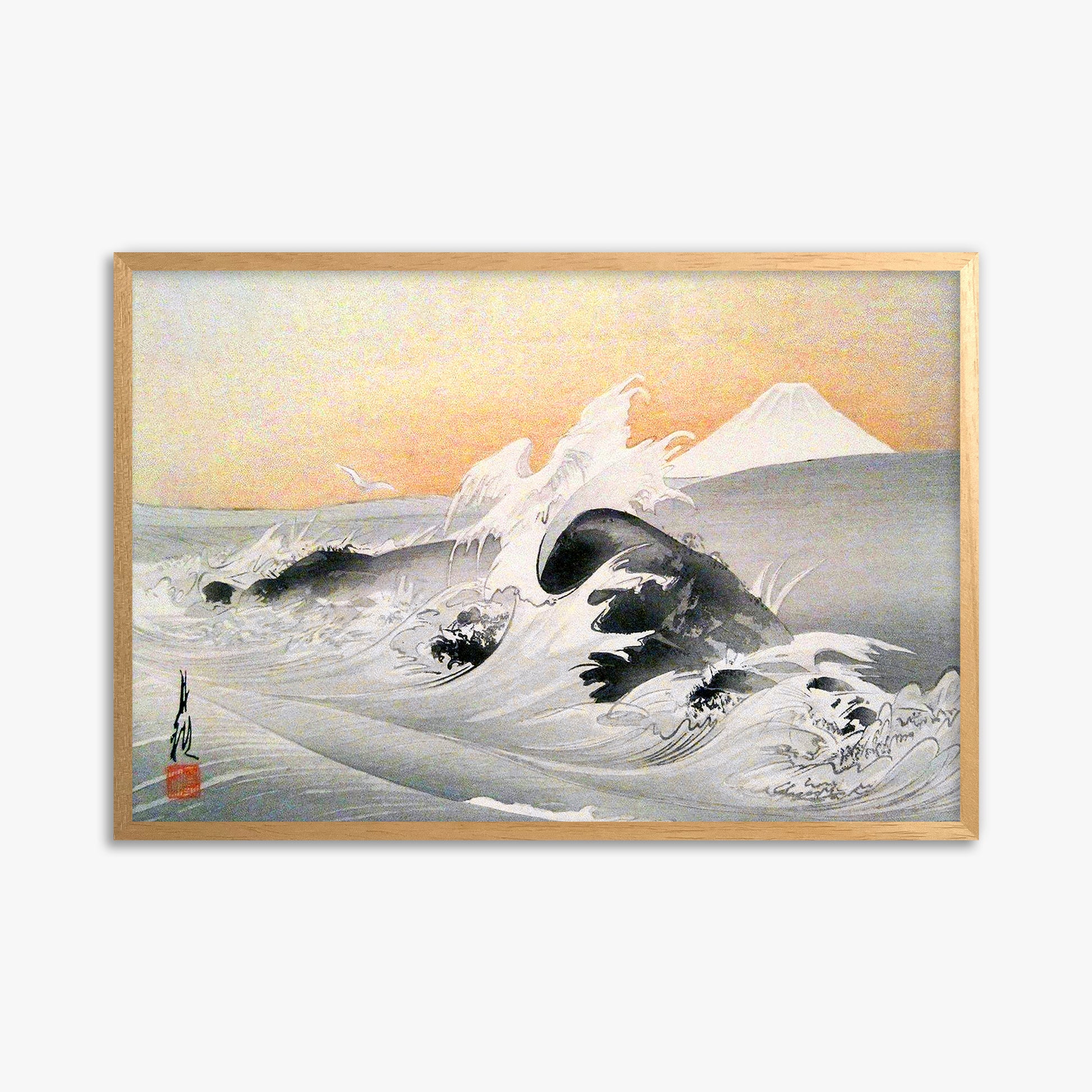Ogata Gekko: Fuji Seen From The Sea, 61x91cm Framed Art Reproduction With Oak Frame