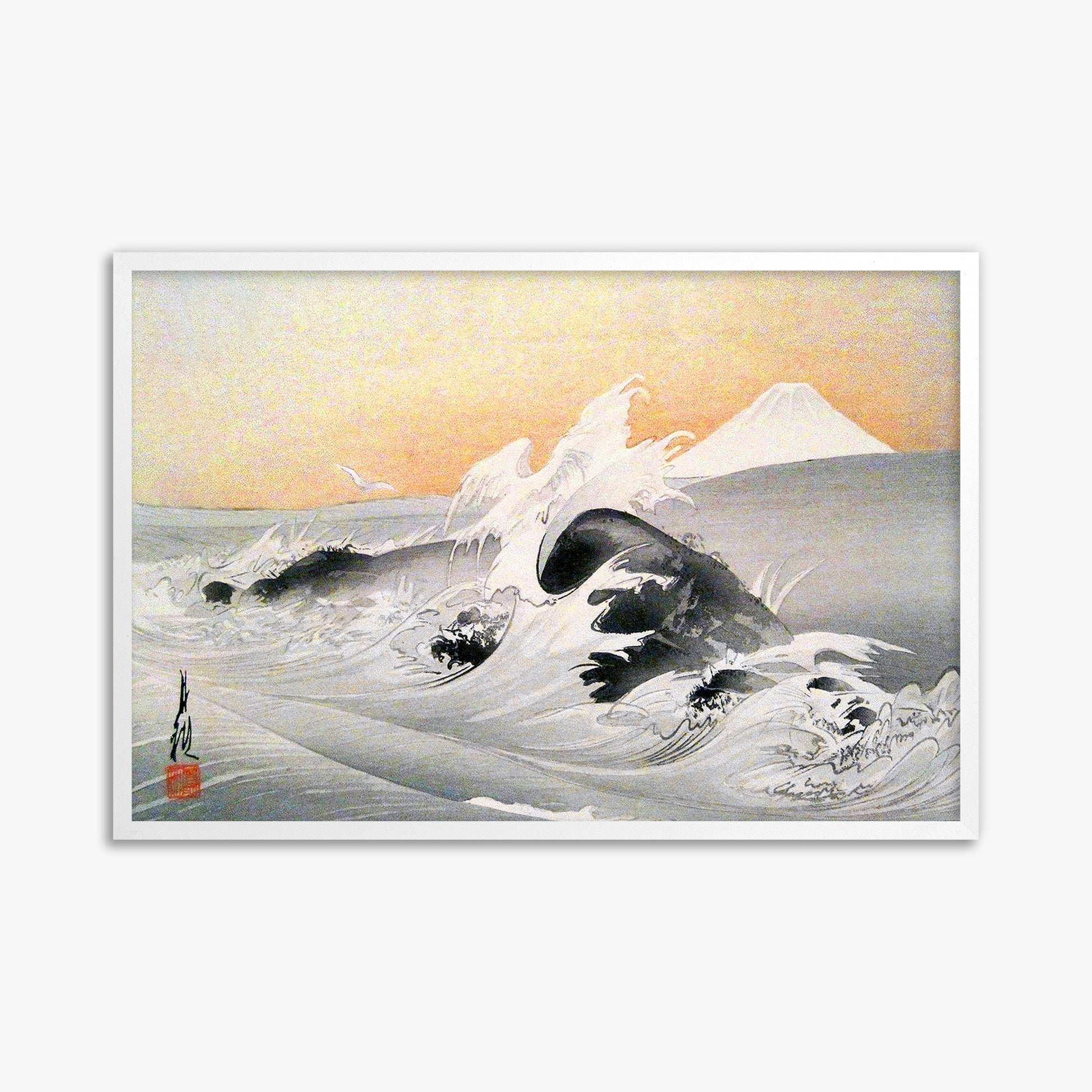 Ogata Gekko: Fuji Seen From The Sea, 61x91cm Framed Art Reproduction With White Frame