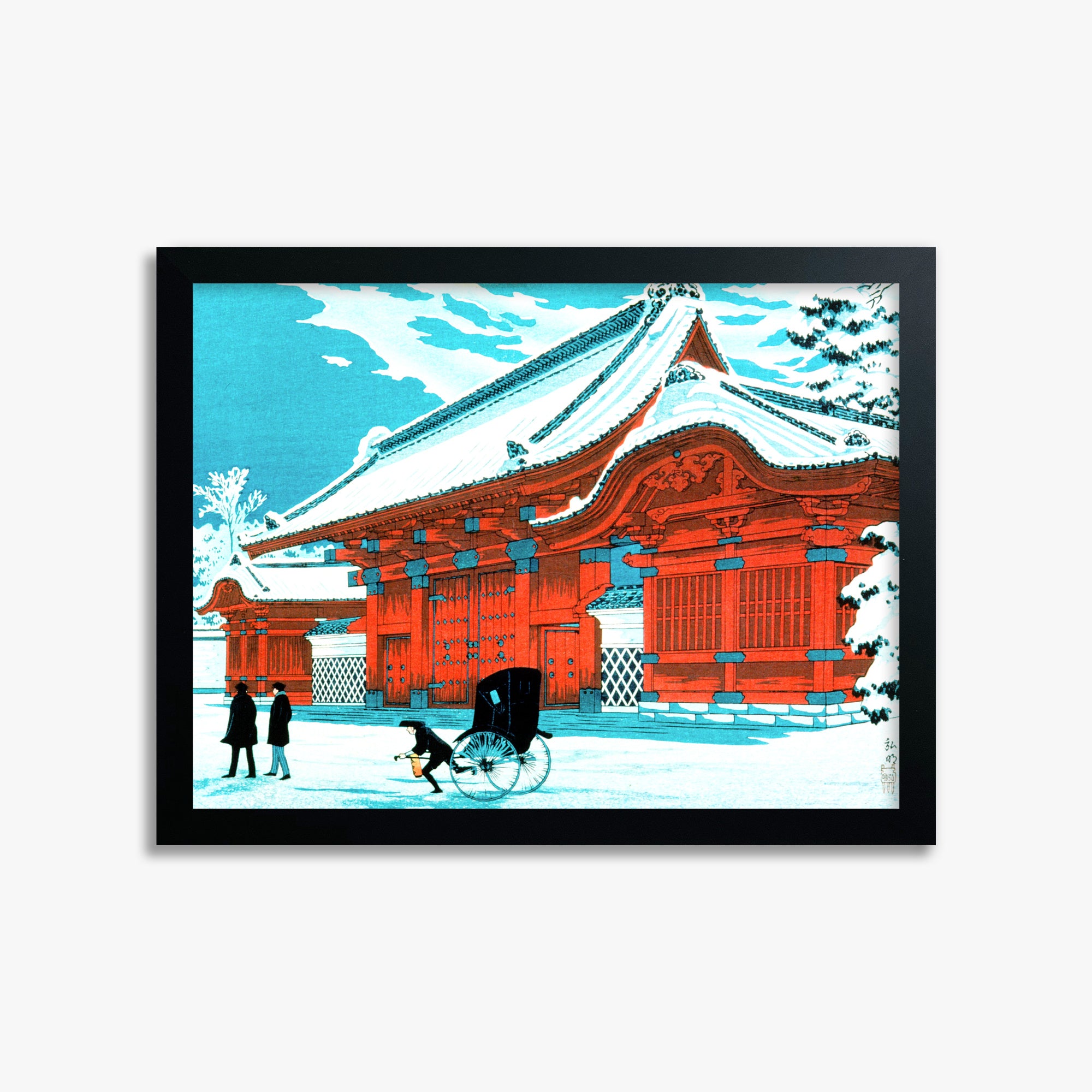 Takahashi Hiroaki (Shōtei): The Red Gate of Hongo in Snow, 30x40cm Framed Art Reproduction With Black Frame