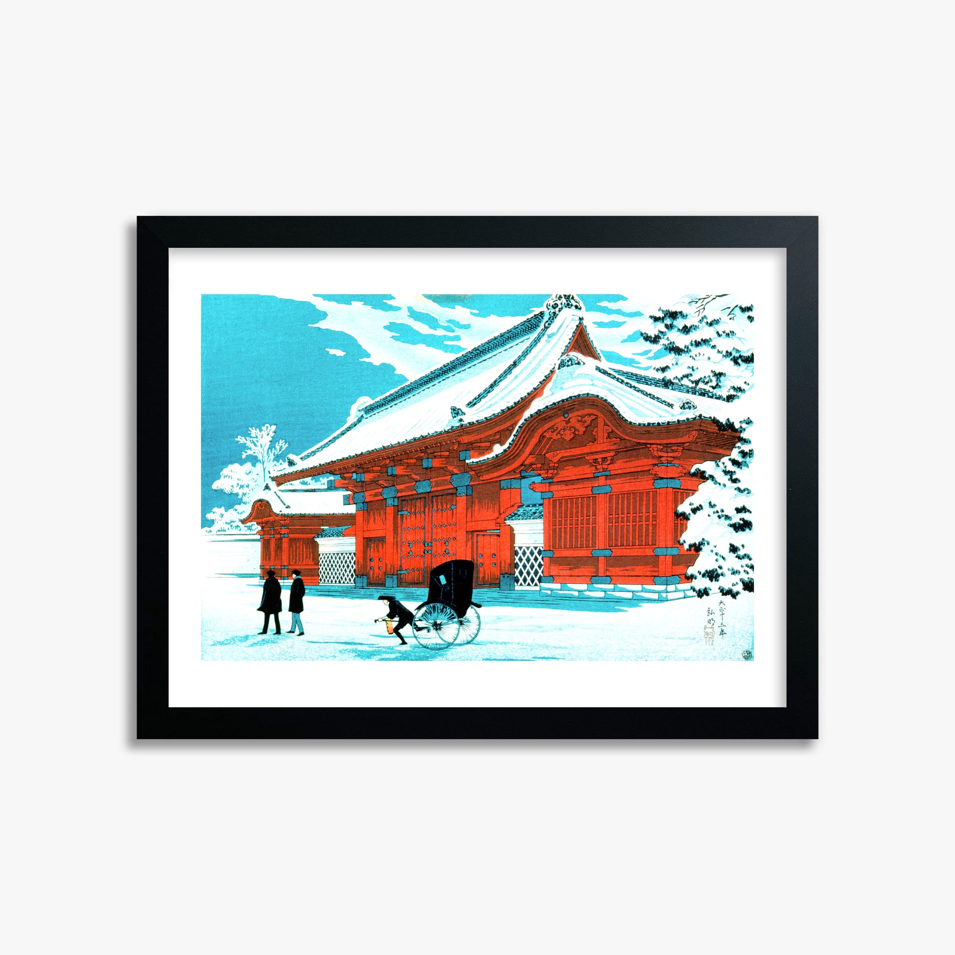 Takahashi Hiroaki (Shōtei): The Red Gate of Hongo in Snow, 30x40cm Framed Art Reproduction With Black Frame