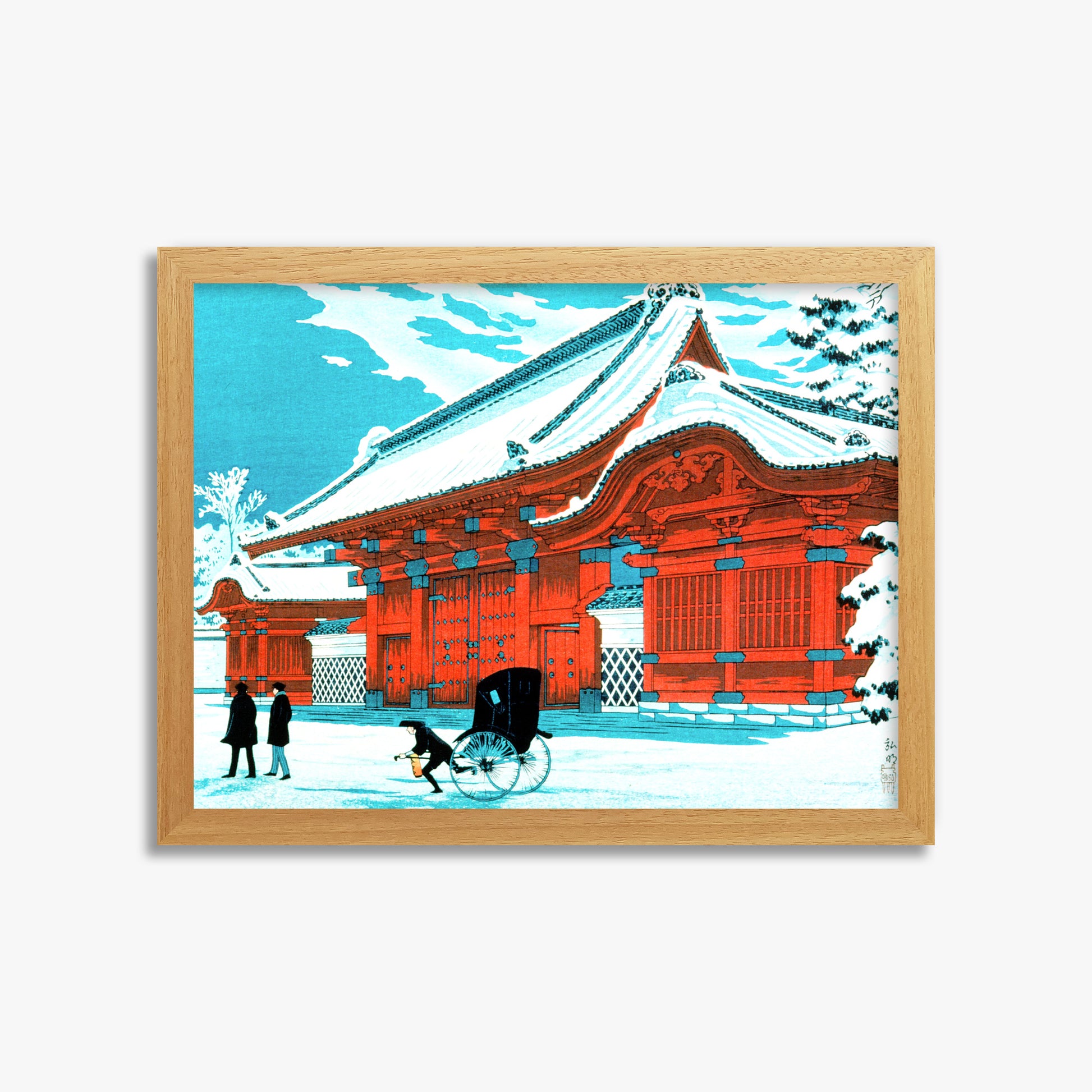 Takahashi Hiroaki (Shōtei): The Red Gate of Hongo in Snow, 30x40cm Framed Art Reproduction With Oak Frame