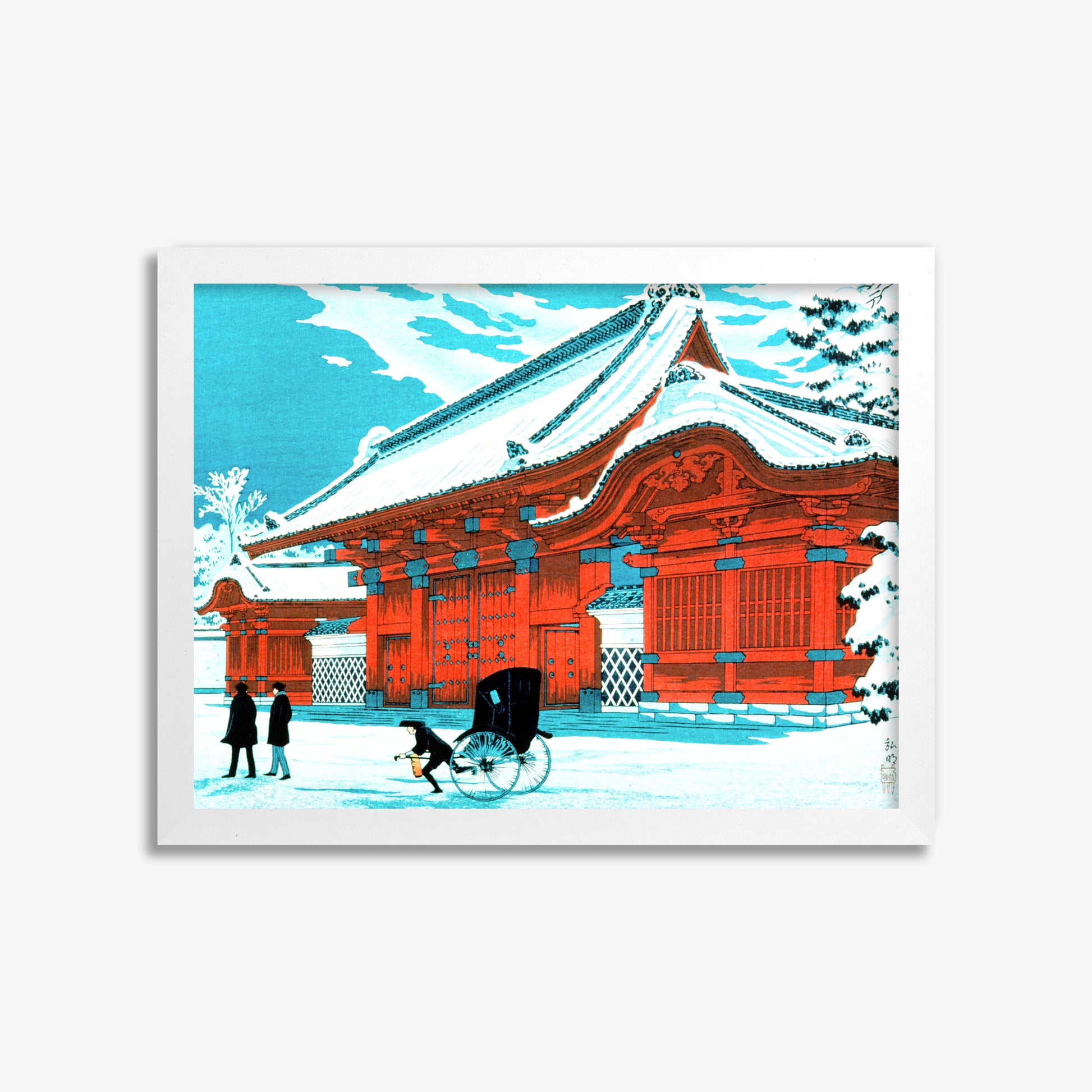 Takahashi Hiroaki (Shōtei): The Red Gate of Hongo in Snow, 30x40cm Framed Art Reproduction With White Frame
