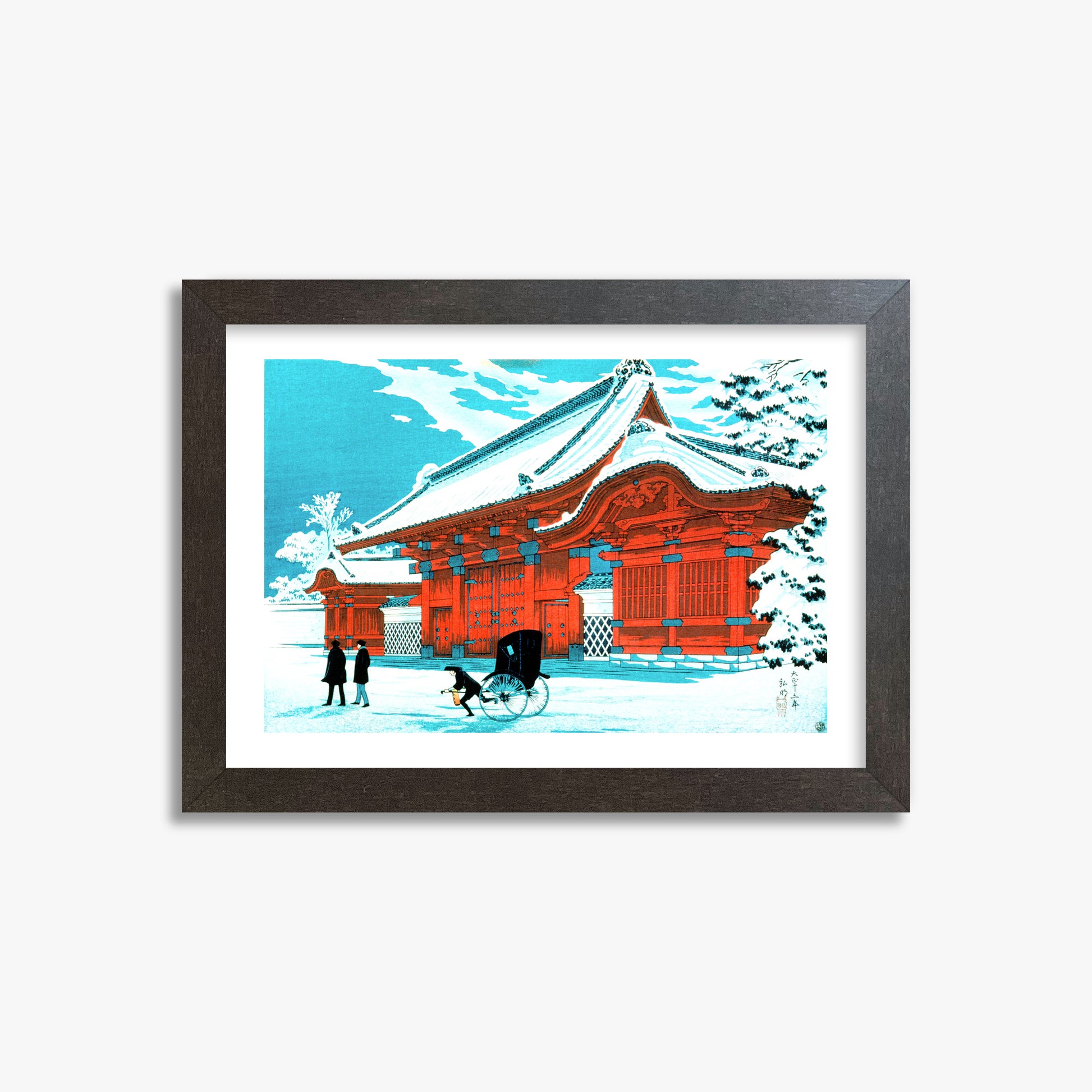Takahashi Hiroaki (Shōtei): The Red Gate of Hongo in Snow, 21x30cm Framed Art Reproduction With Espresso Frame