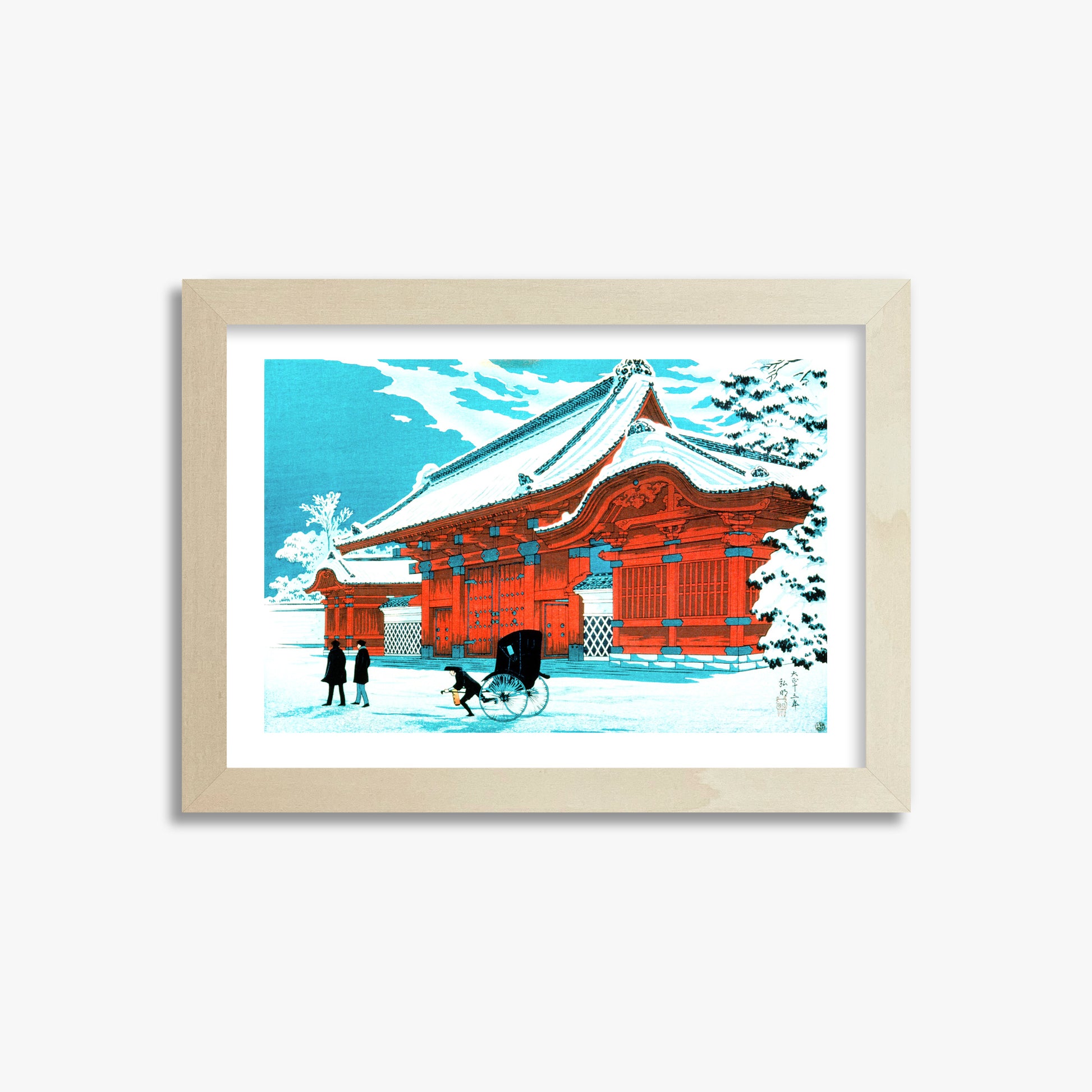 Takahashi Hiroaki (Shōtei): The Red Gate of Hongo in Snow, 21x30cm Framed Art Reproduction With Lime Wood Frame