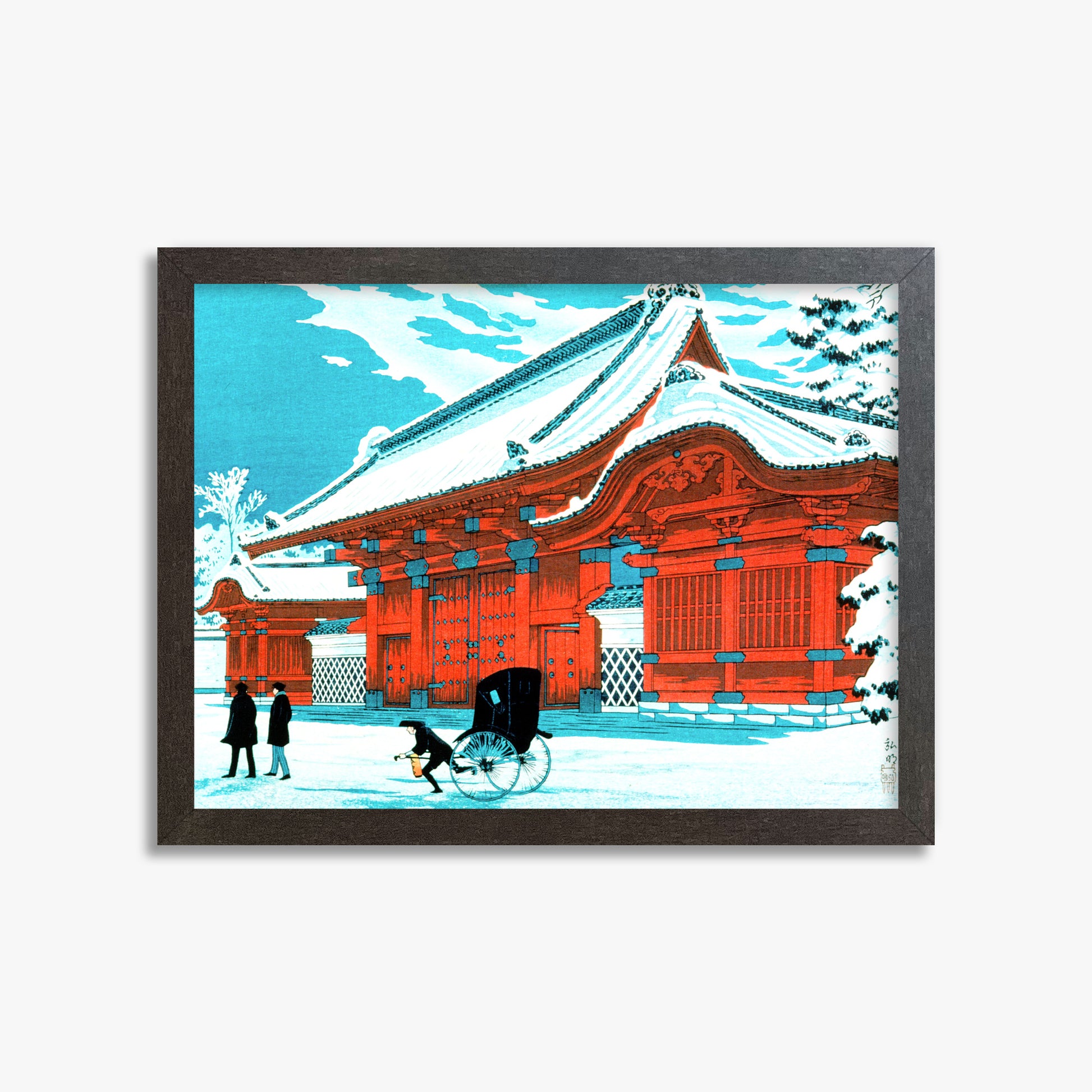 Takahashi Hiroaki (Shōtei): The Red Gate of Hongo in Snow, 30x40cm Framed Art Reproduction With Espresso Frame