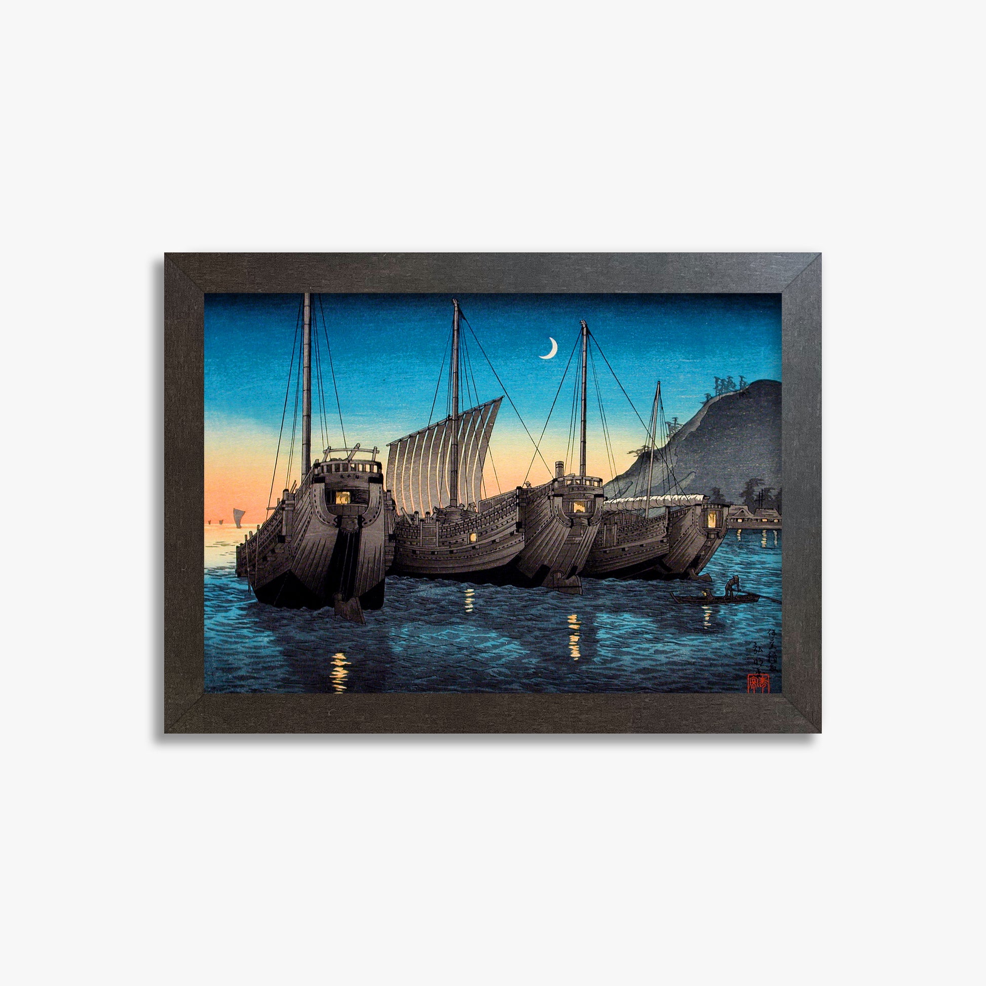 Takahashi Hiroaki (Shōtei): Junks in Inatori Bay, Izu, 21x30cm Framed Art Reproduction With Espresso Frame