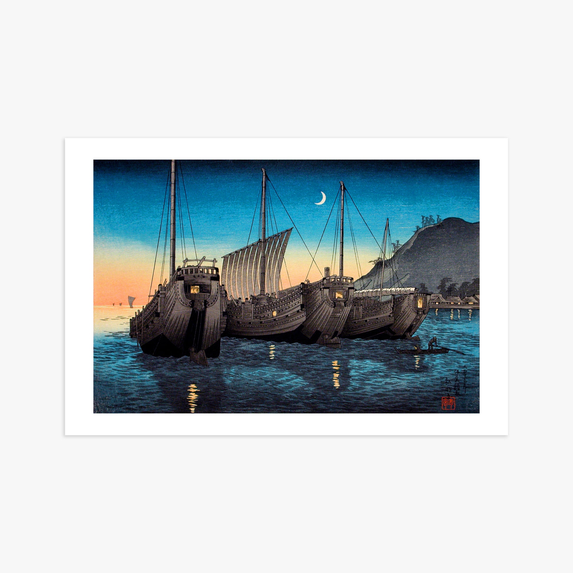 Takahashi Hiroaki (Shōtei): Junks in Inatori Bay, Izu, 61x91cm Art Reproduction Unframed