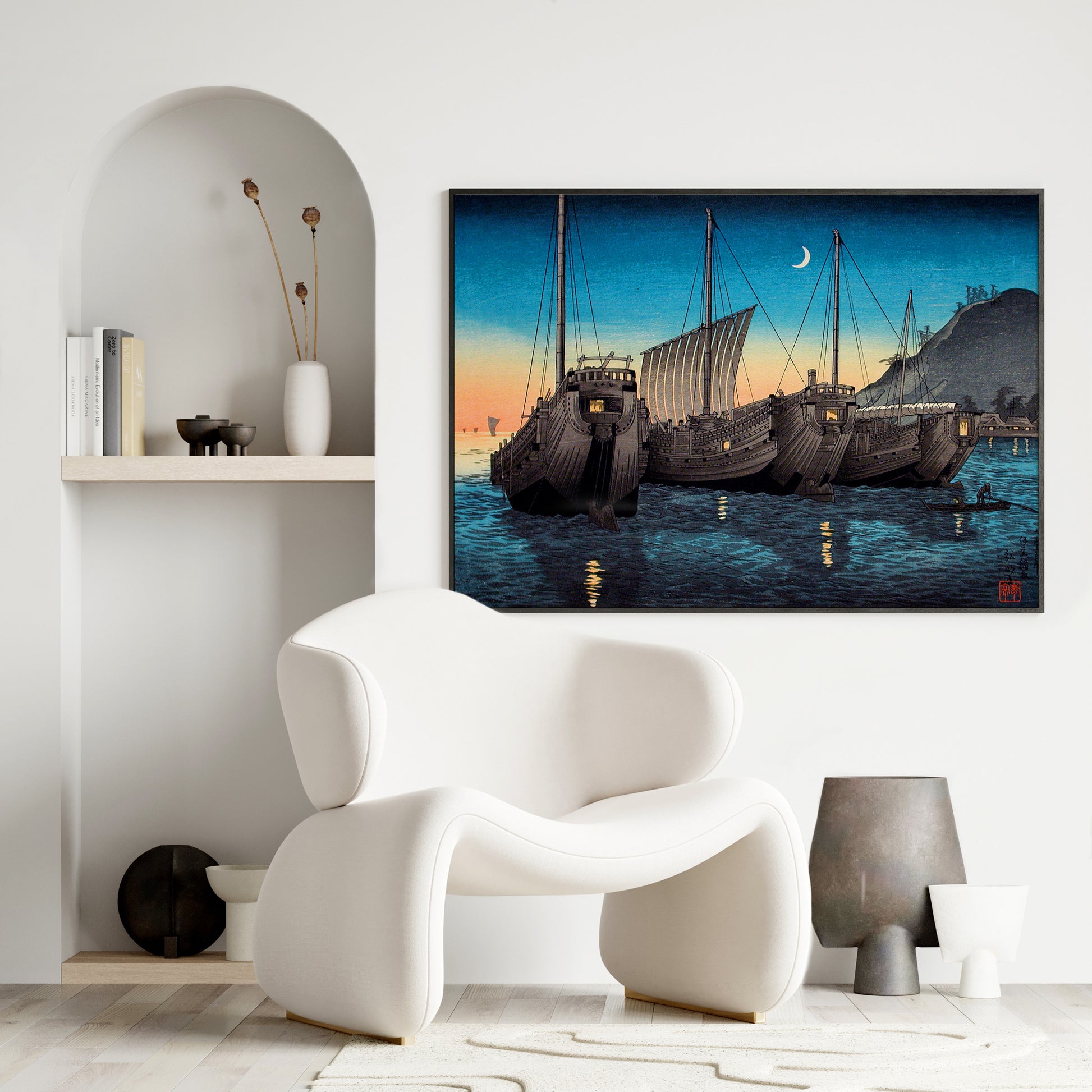 Design Concept No. 25 for Takahashi Hiroaki (Shōtei): Junks in Inatori Bay, Izu Japanese Wall Art