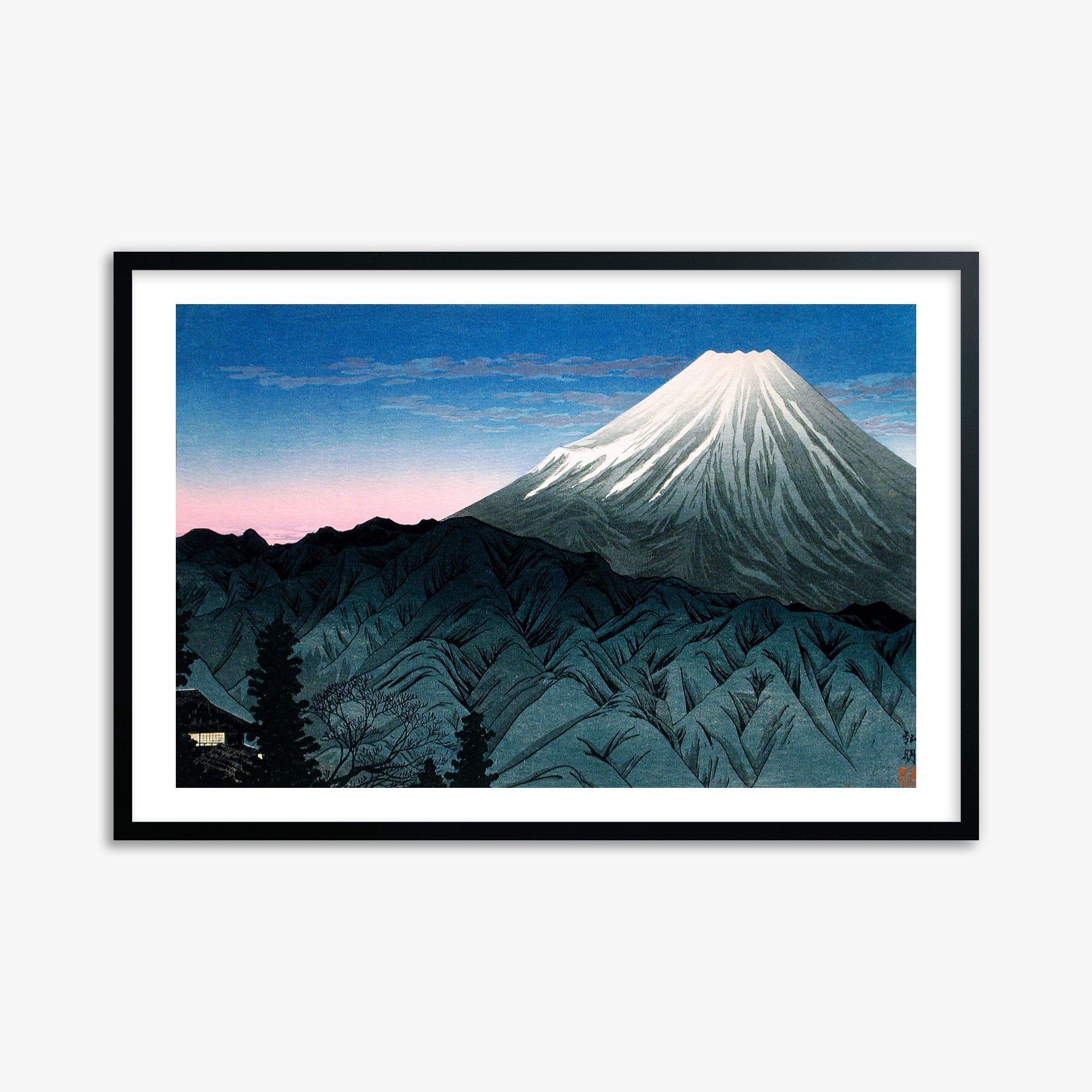 Takahashi Hiroaki (Shōtei): Mount Fuji From Hakone, 61x91cm Framed Art Reproduction With Black Frame