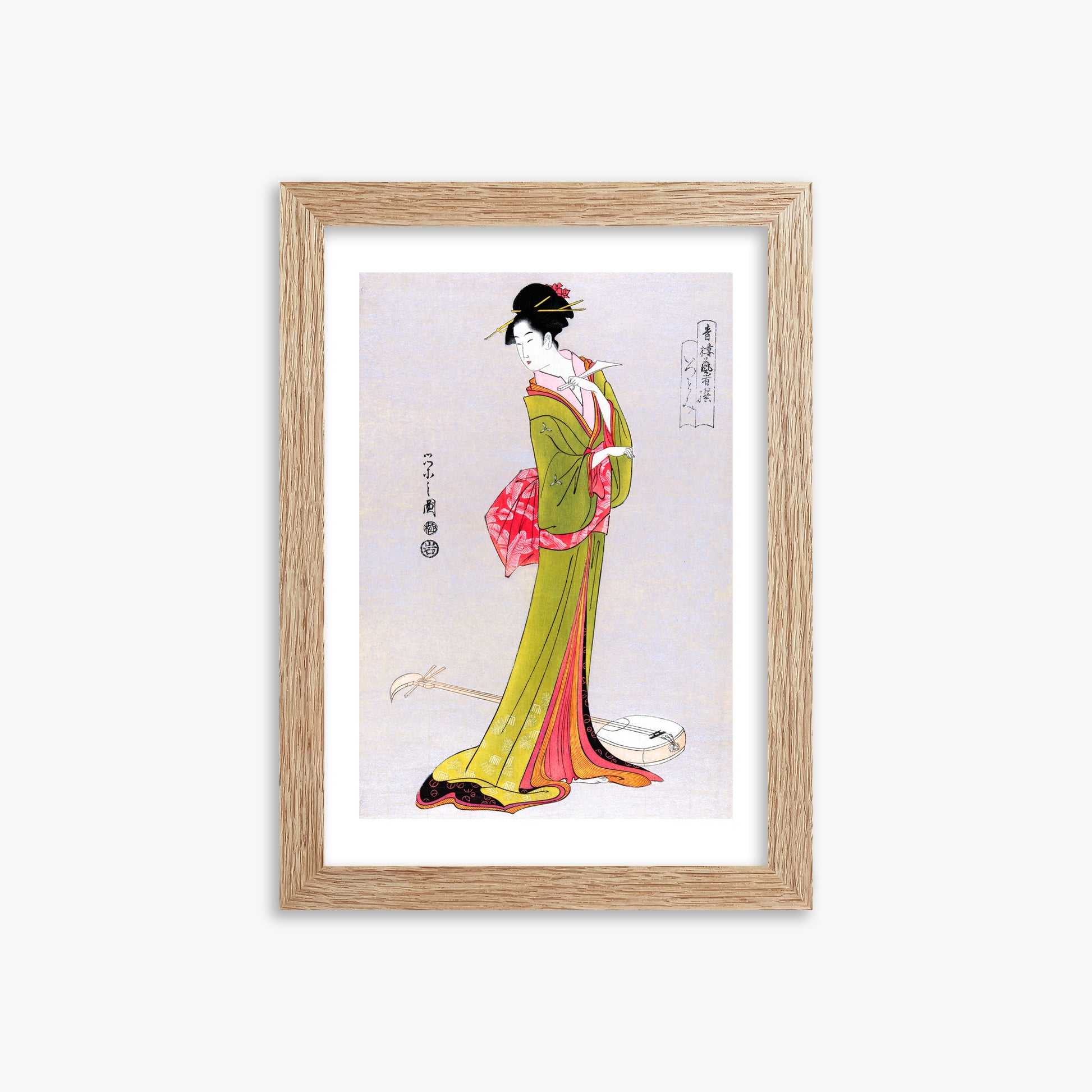 Eishi Hosoda: Itsutomi, 21x30cm Framed Art Reproduction With Raw Oak Frame