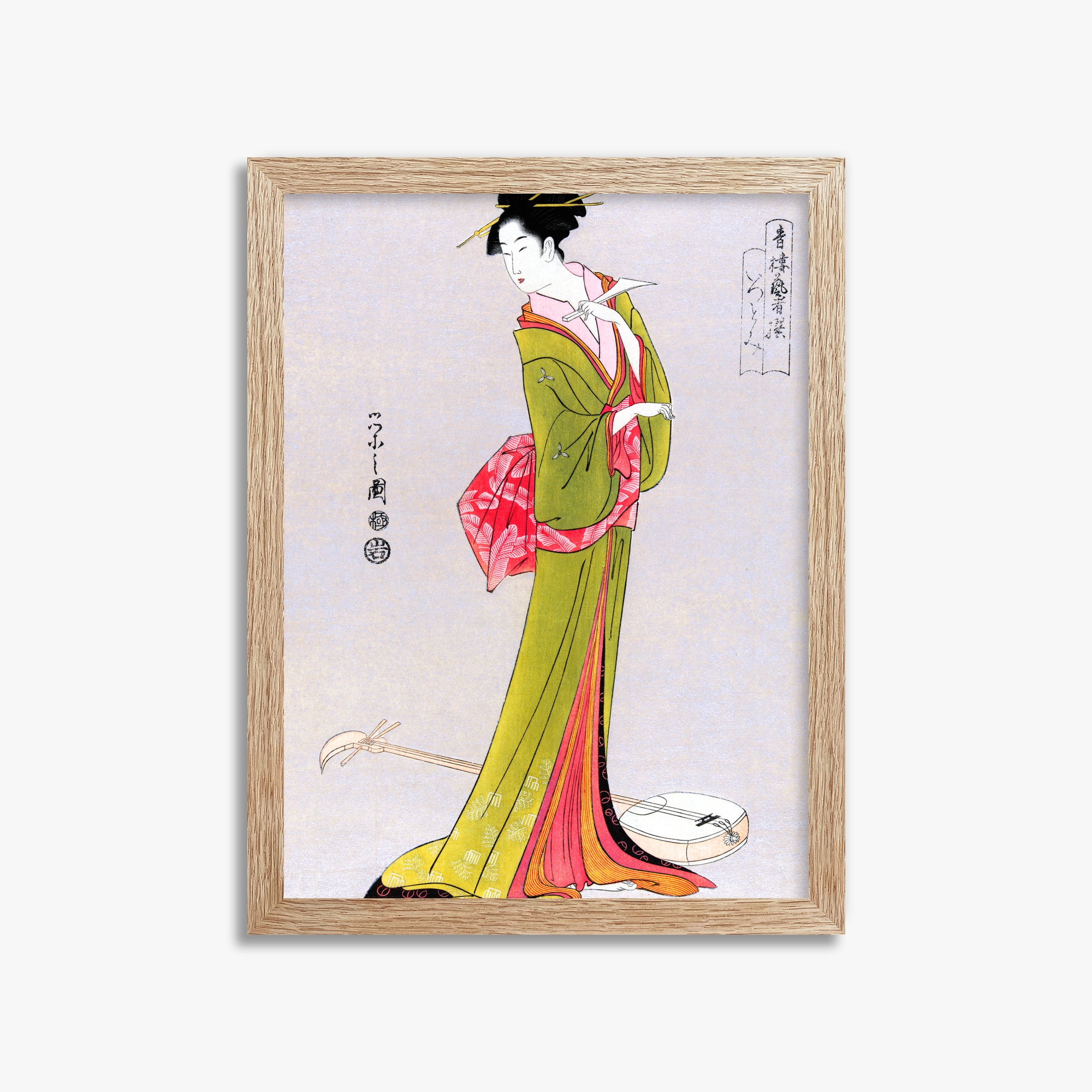 Eishi Hosoda: Itsutomi, 30x40cm Framed Art Reproduction With Raw Oak Frame