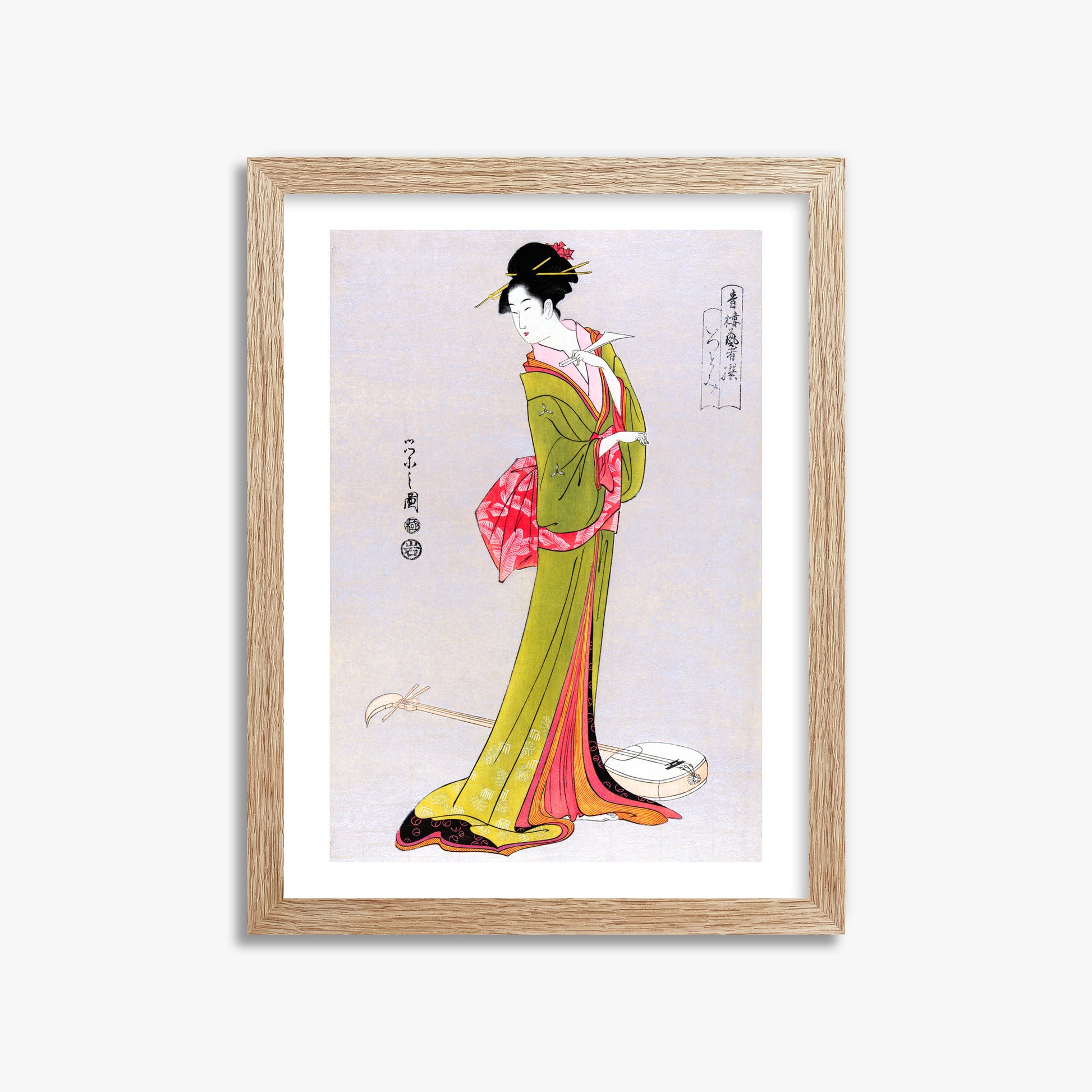 Eishi Hosoda: Itsutomi, 30x40cm Framed Art Reproduction With Raw Oak Frame