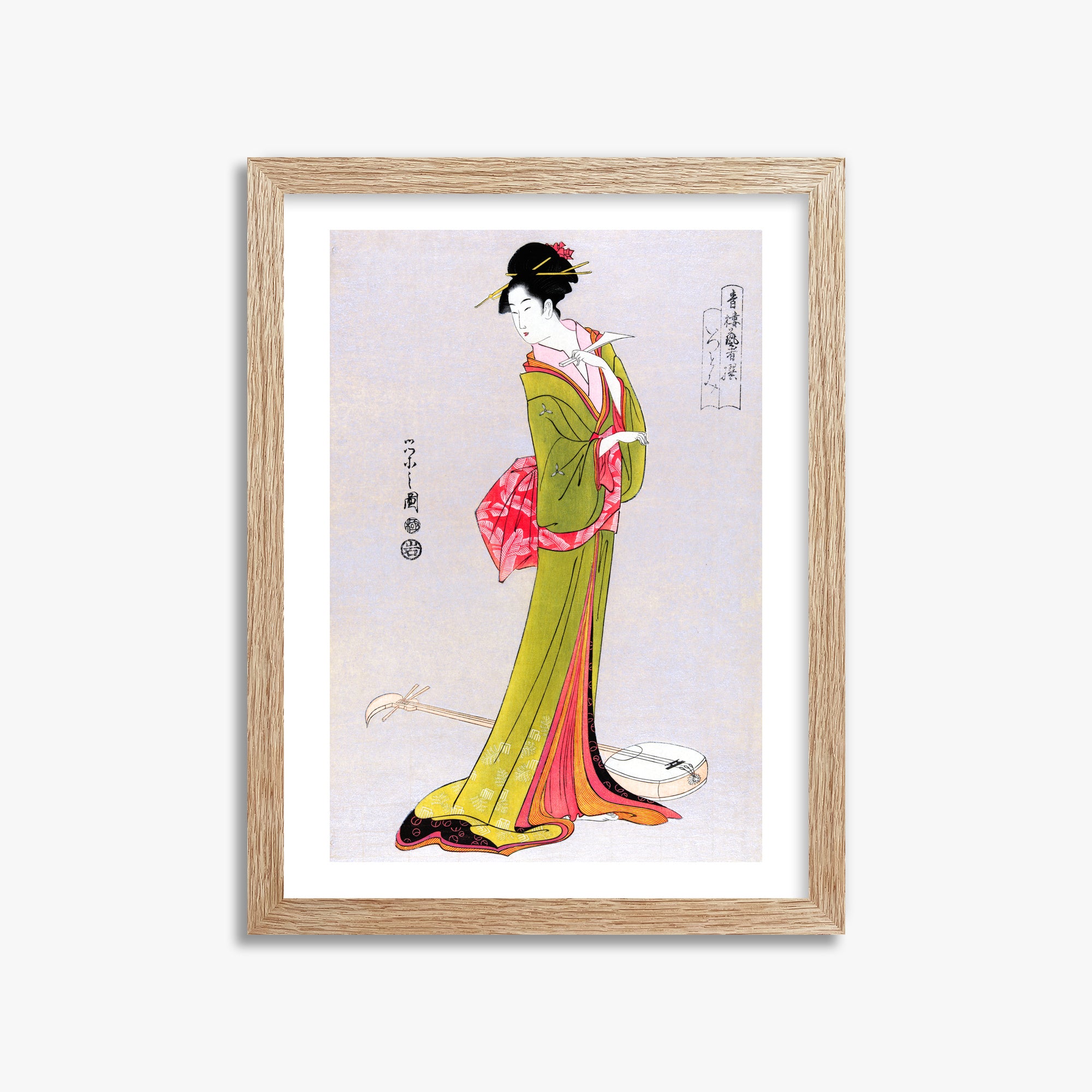 Eishi Hosoda: Itsutomi, 30x40cm Framed Art Reproduction With Raw Oak Frame