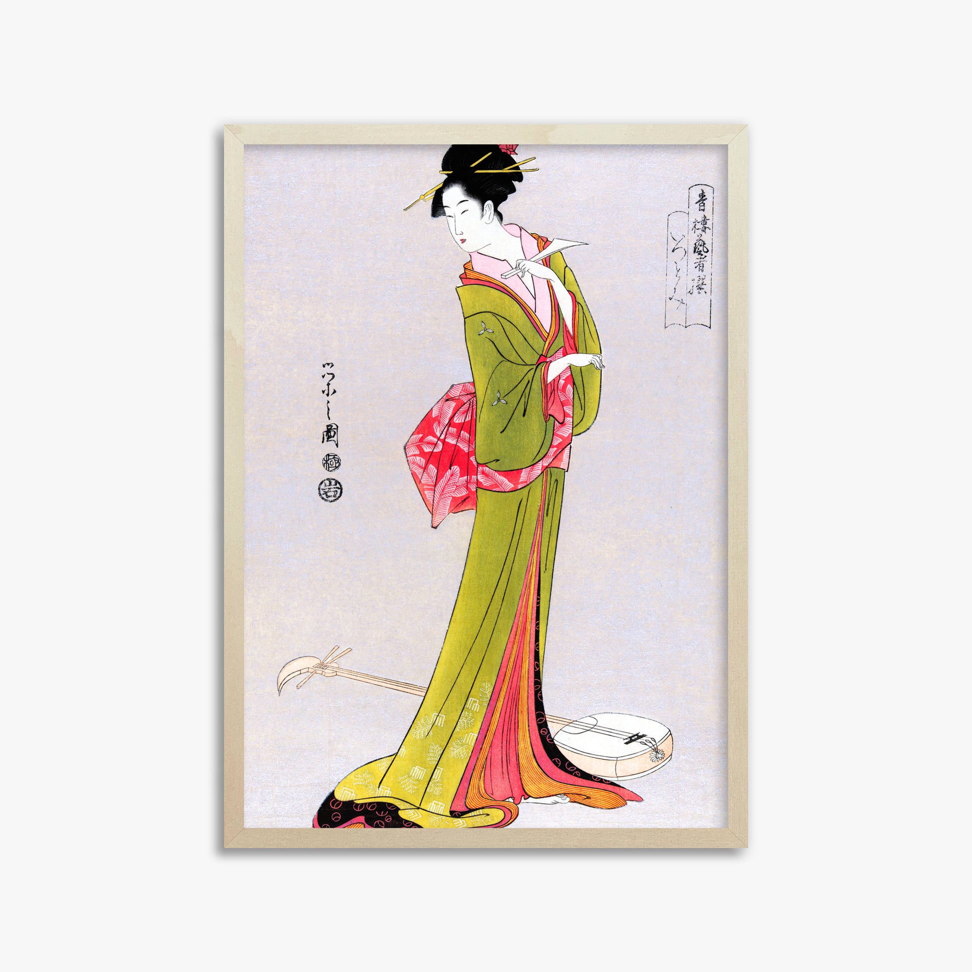 Eishi Hosoda: Itsutomi, 50x70cm Framed Art Reproduction With Lime Wood Frame