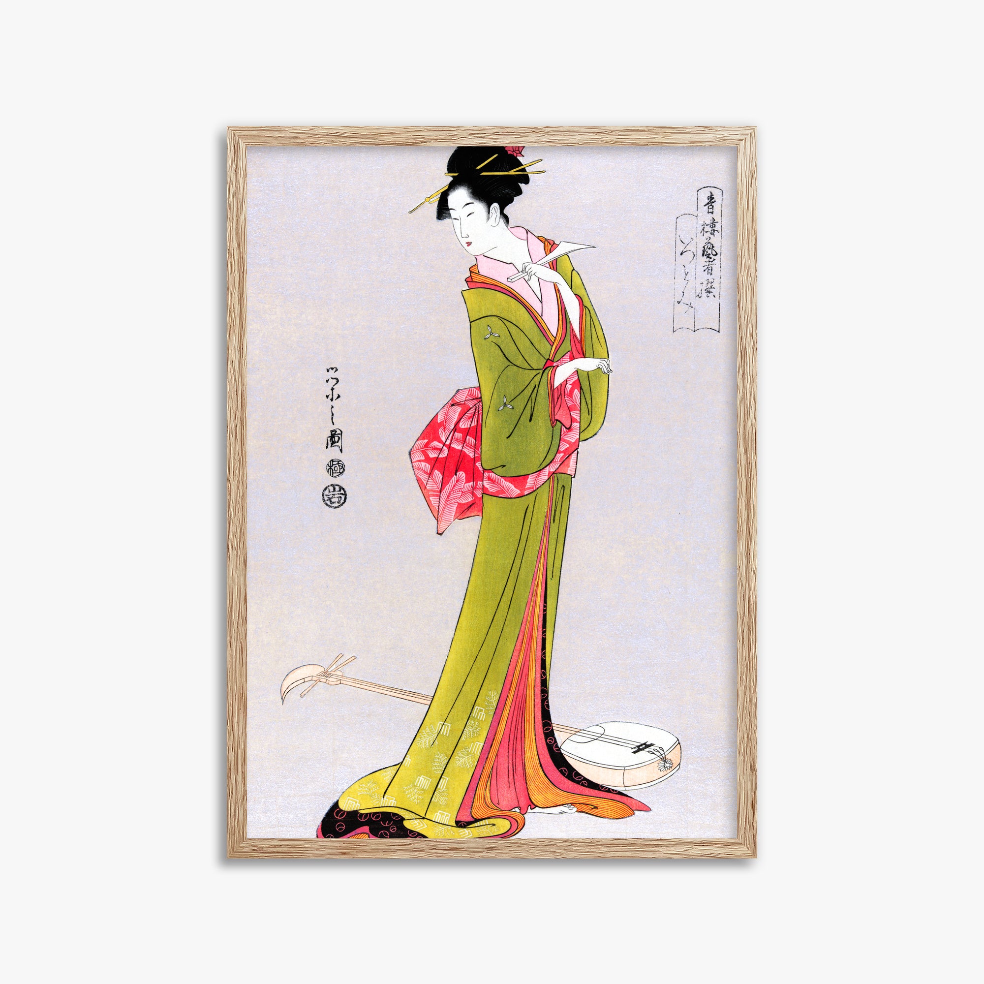 Eishi Hosoda: Itsutomi, 50x70cm Framed Art Reproduction With Raw Oak Frame