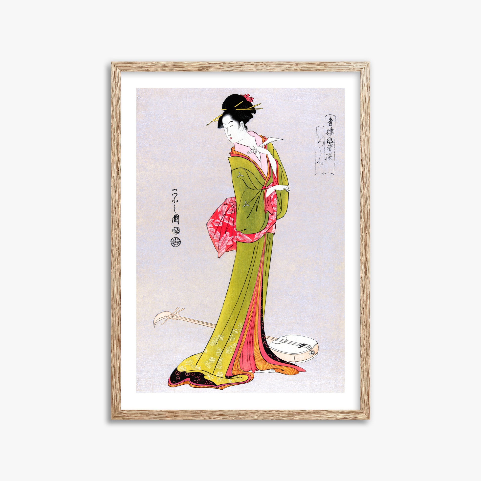 Eishi Hosoda: Itsutomi, 50x70cm Framed Art Reproduction With Raw Oak Frame