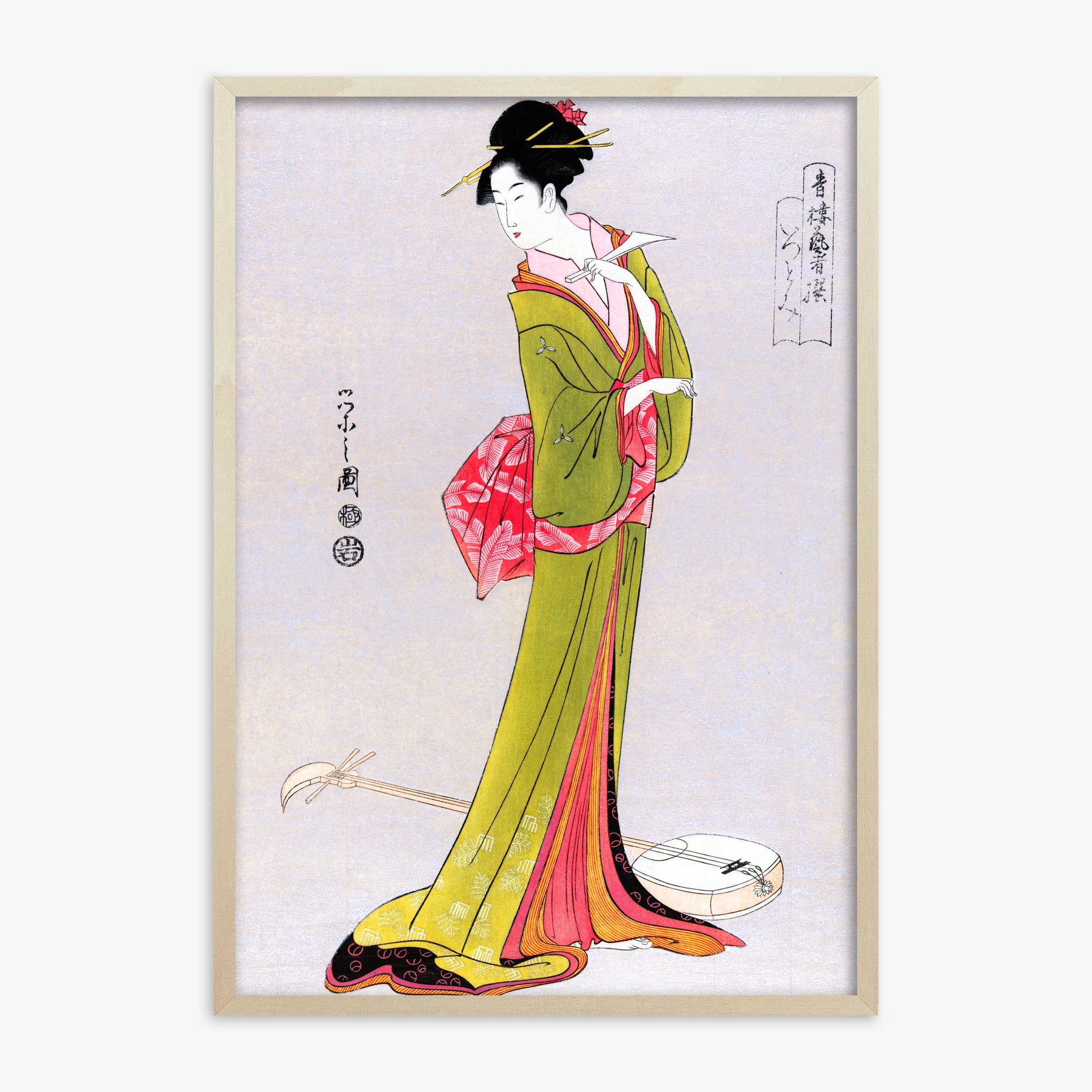 Eishi Hosoda: Itsutomi, 70x100cm Framed Art Reproduction With Lime Wood Frame