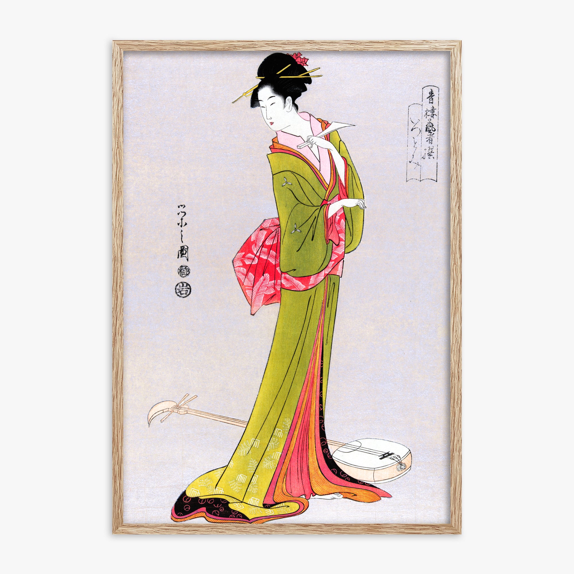 Eishi Hosoda: Itsutomi, 70x100cm Framed Art Reproduction With Raw Oak Frame