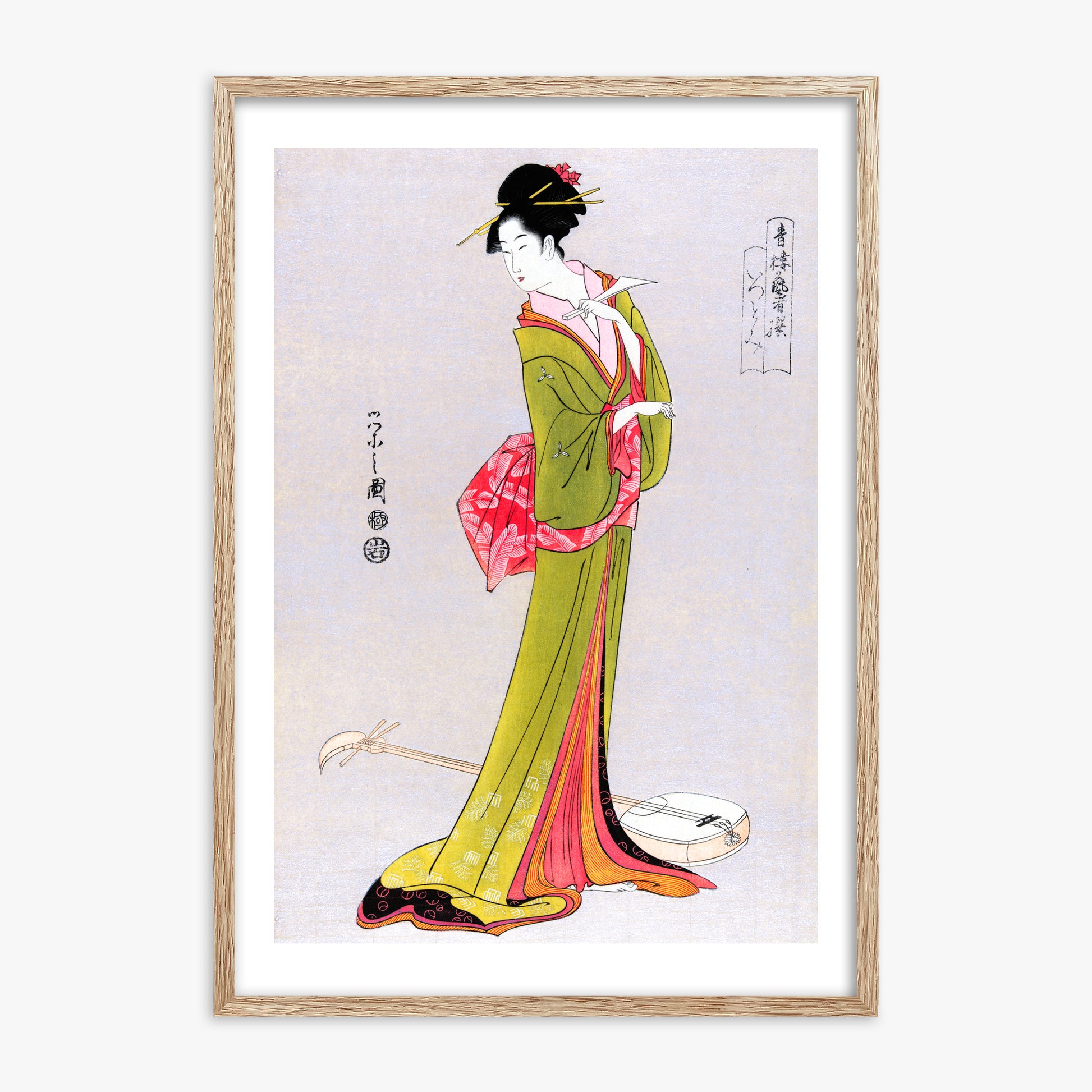 Eishi Hosoda: Itsutomi, 70x100cm Framed Art Reproduction With Raw Oak Frame