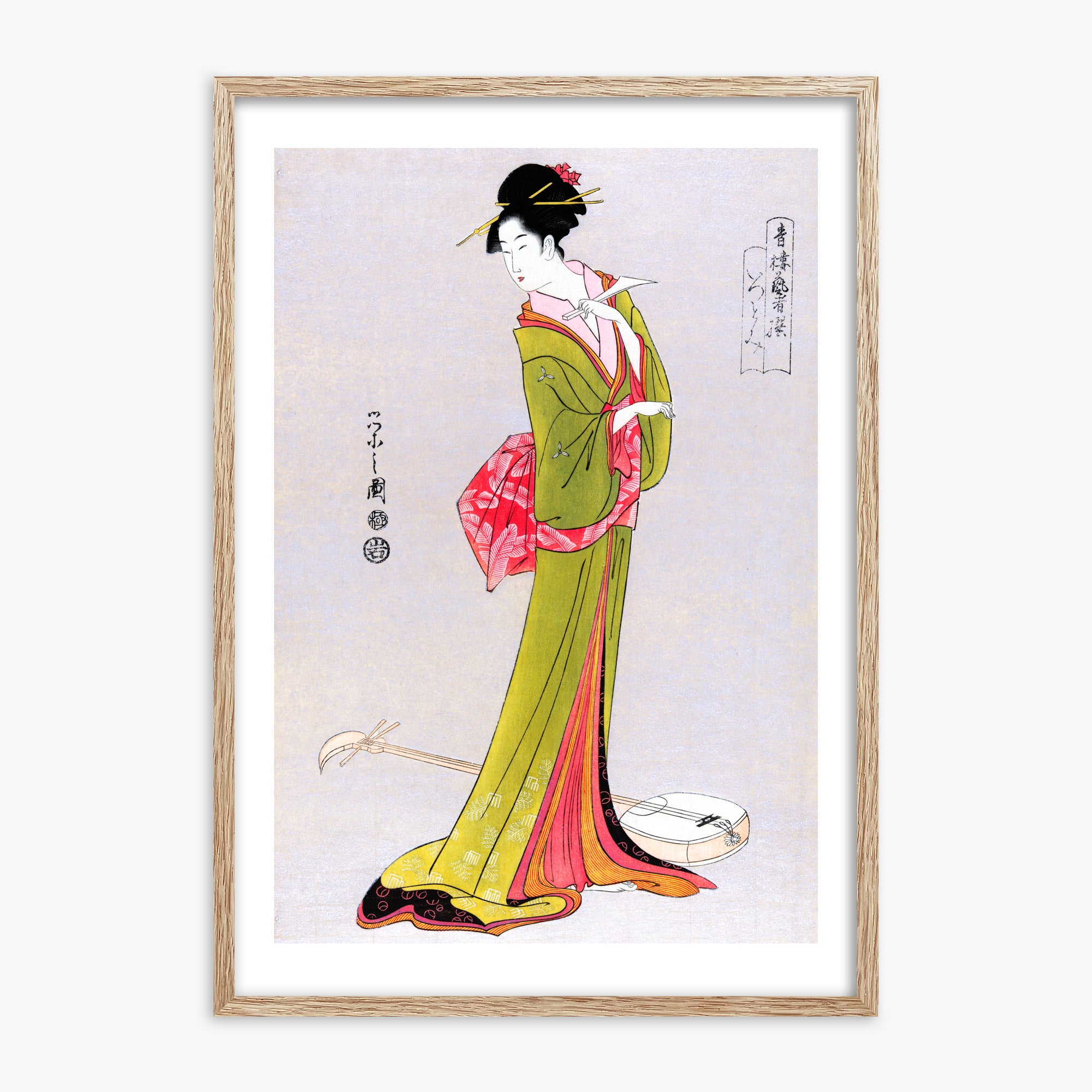 Eishi Hosoda: Itsutomi, 70x100cm Framed Art Reproduction With Raw Oak Frame