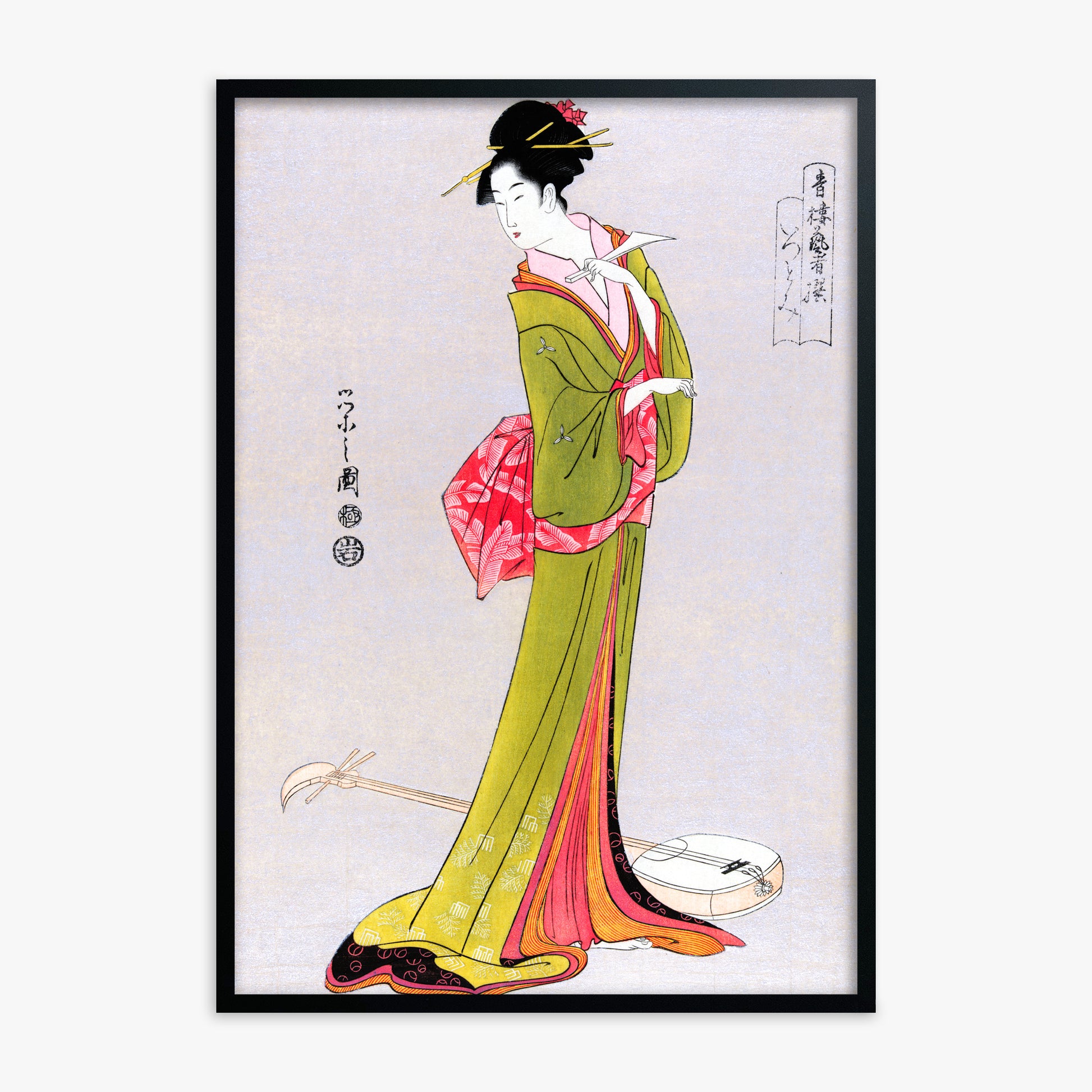 Eishi Hosoda: Itsutomi, Black Framed Art Reproduction With Black Frame