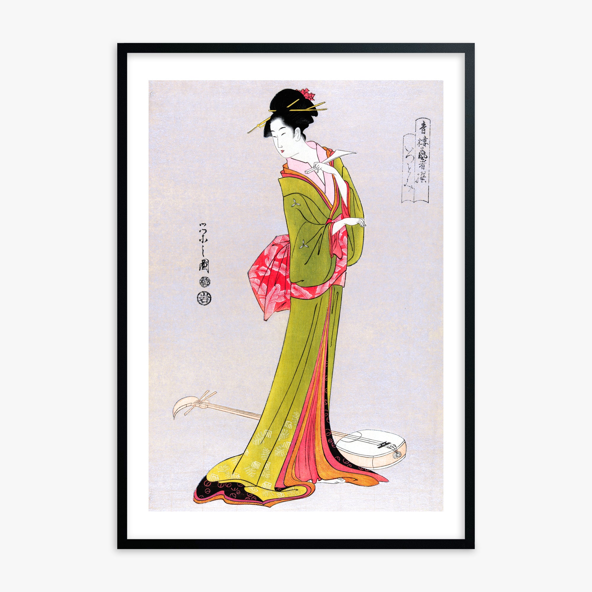 Eishi Hosoda: Itsutomi, Black Framed Art Reproduction With Black Frame