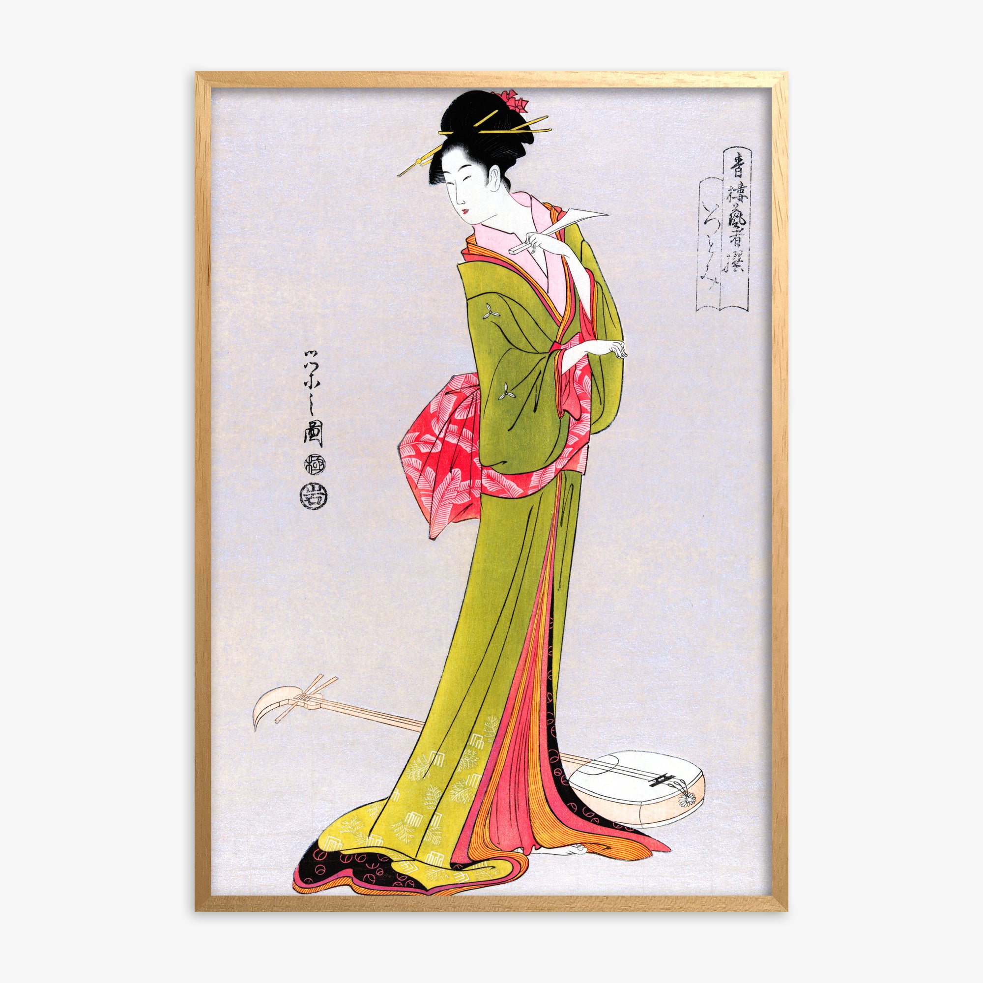 Eishi Hosoda: Itsutomi, Oak Framed Art Reproduction With Oak Frame