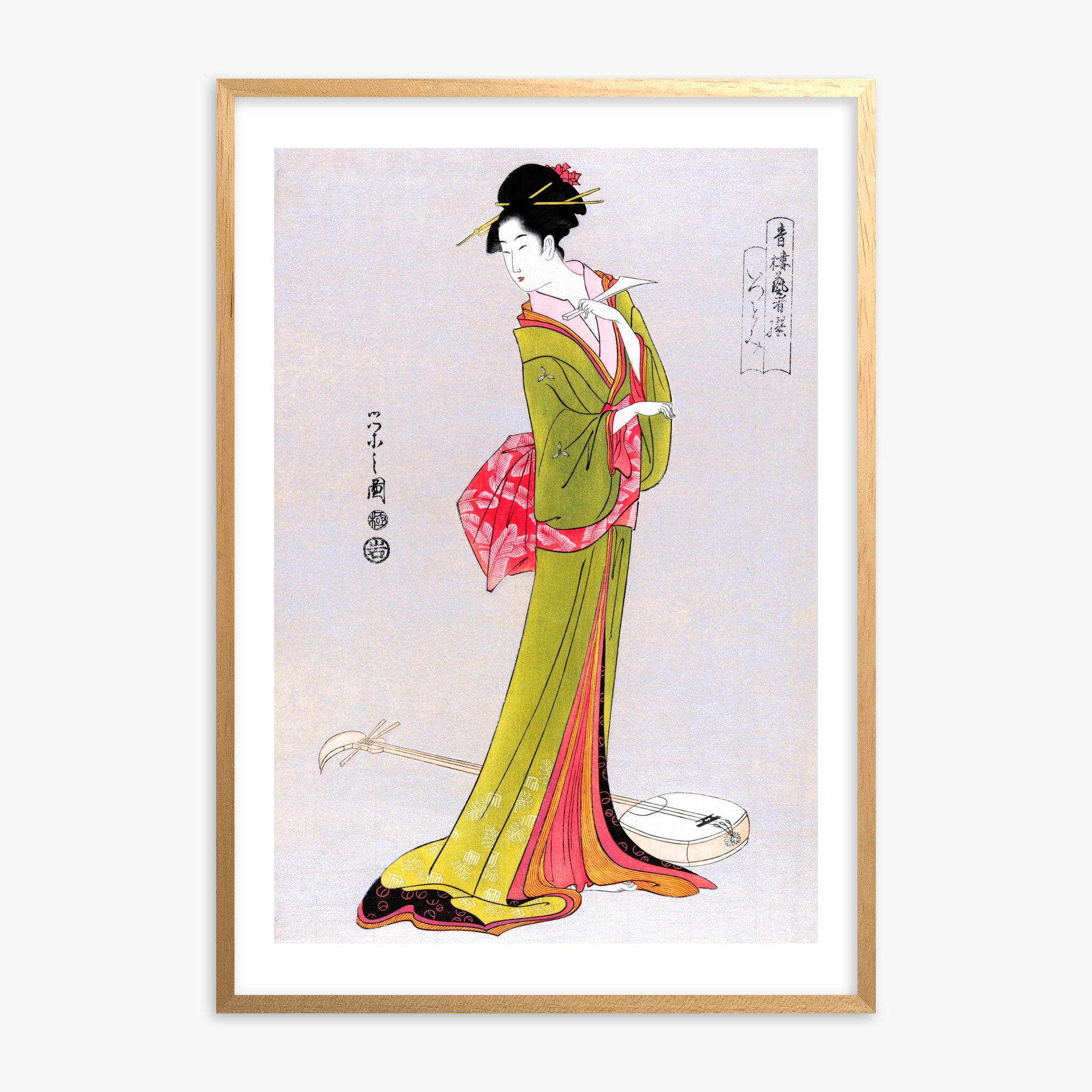 Eishi Hosoda: Itsutomi, Oak Framed Art Reproduction With Oak Frame