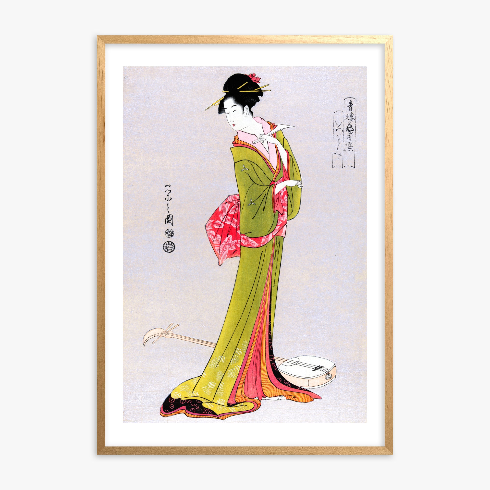 Eishi Hosoda: Itsutomi, Oak Framed Art Reproduction With Oak Frame