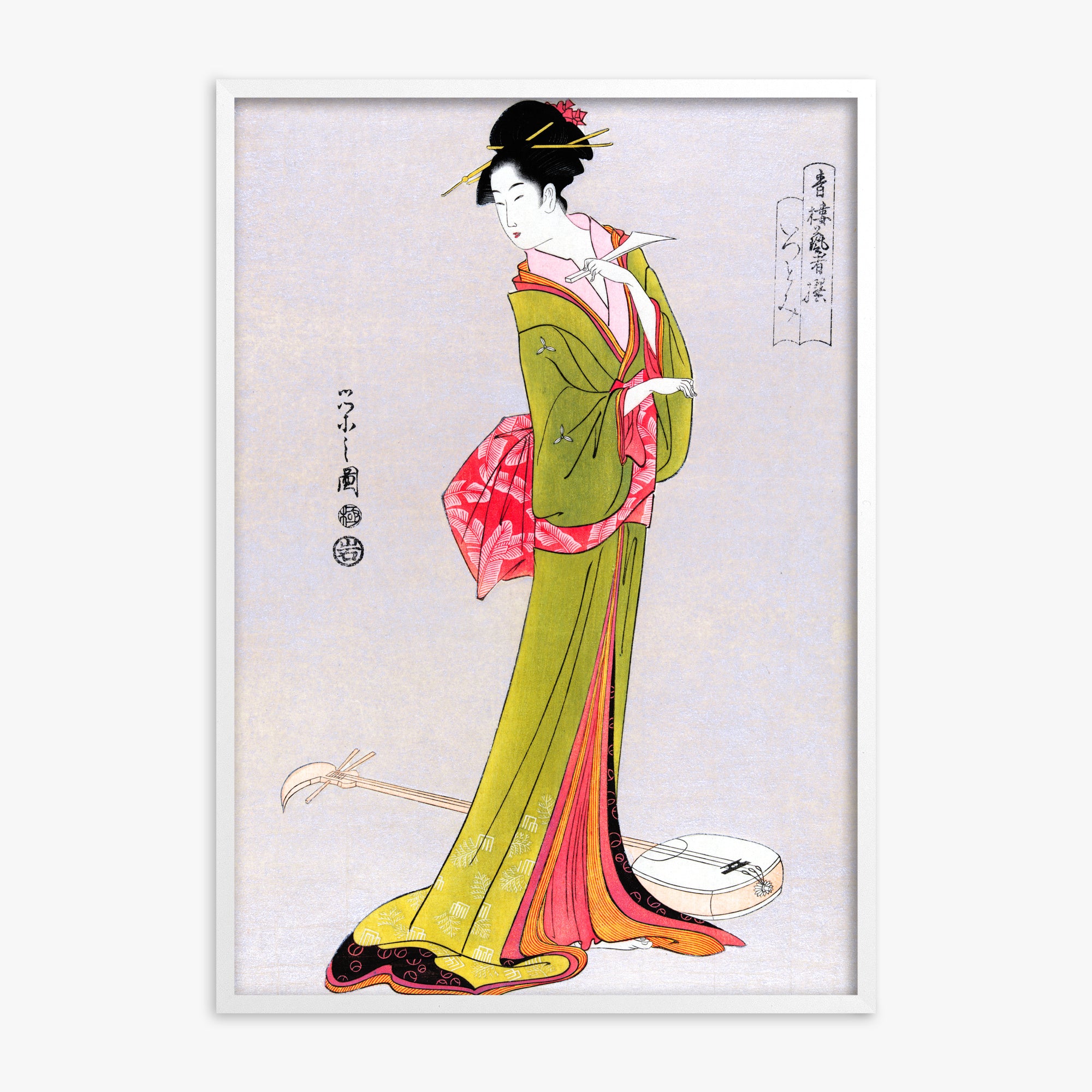 Eishi Hosoda: Itsutomi, White Framed Art Reproduction With White Frame