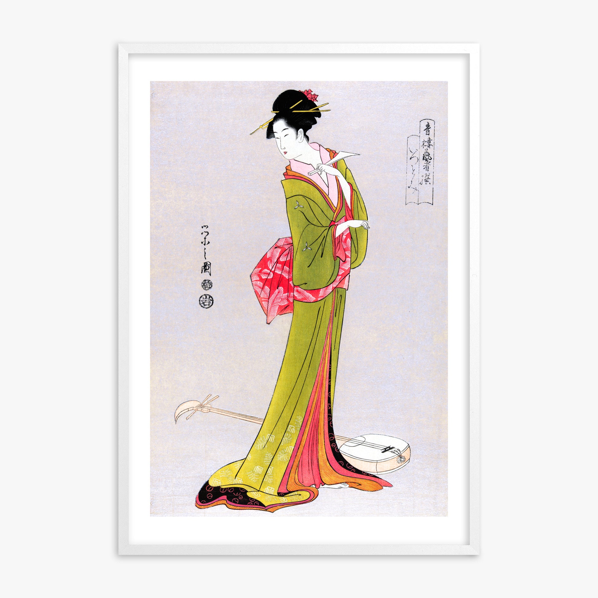 Eishi Hosoda: Itsutomi, White Framed Art Reproduction With White Frame