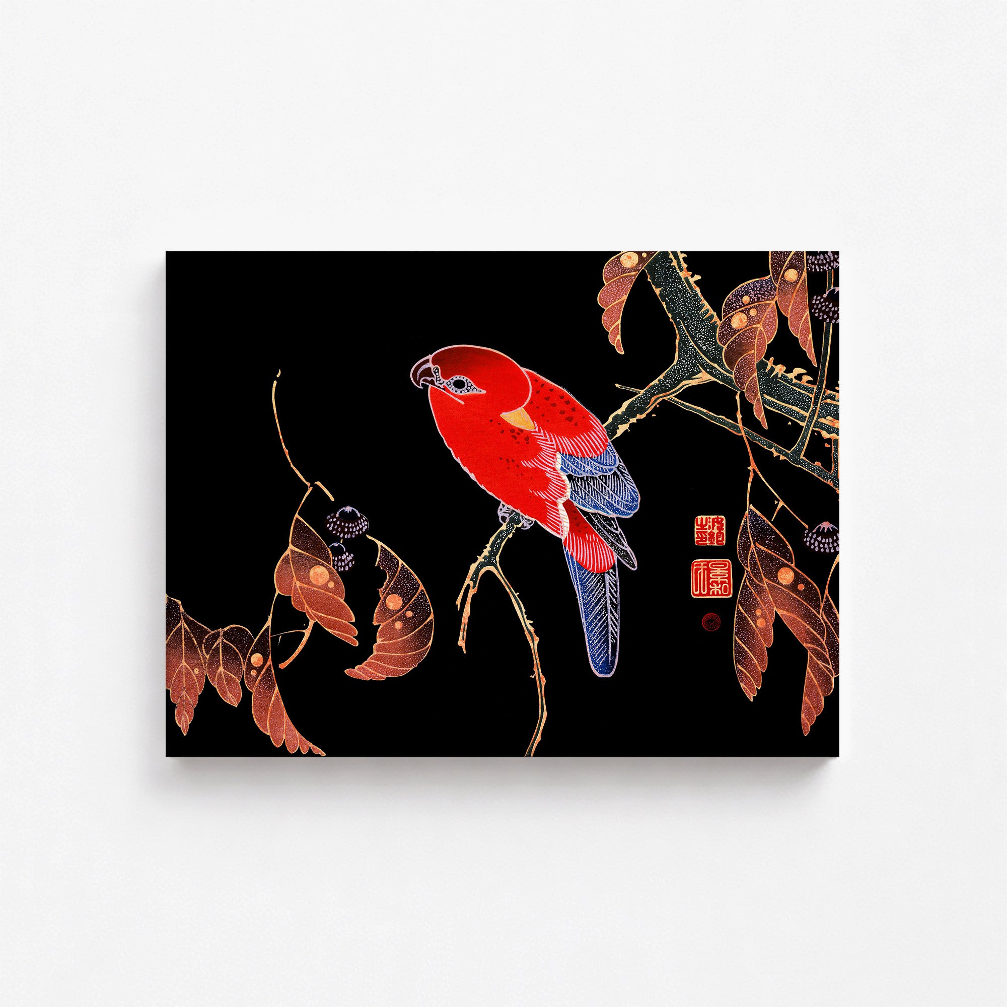 Red Parrot on the Branch of a Tree