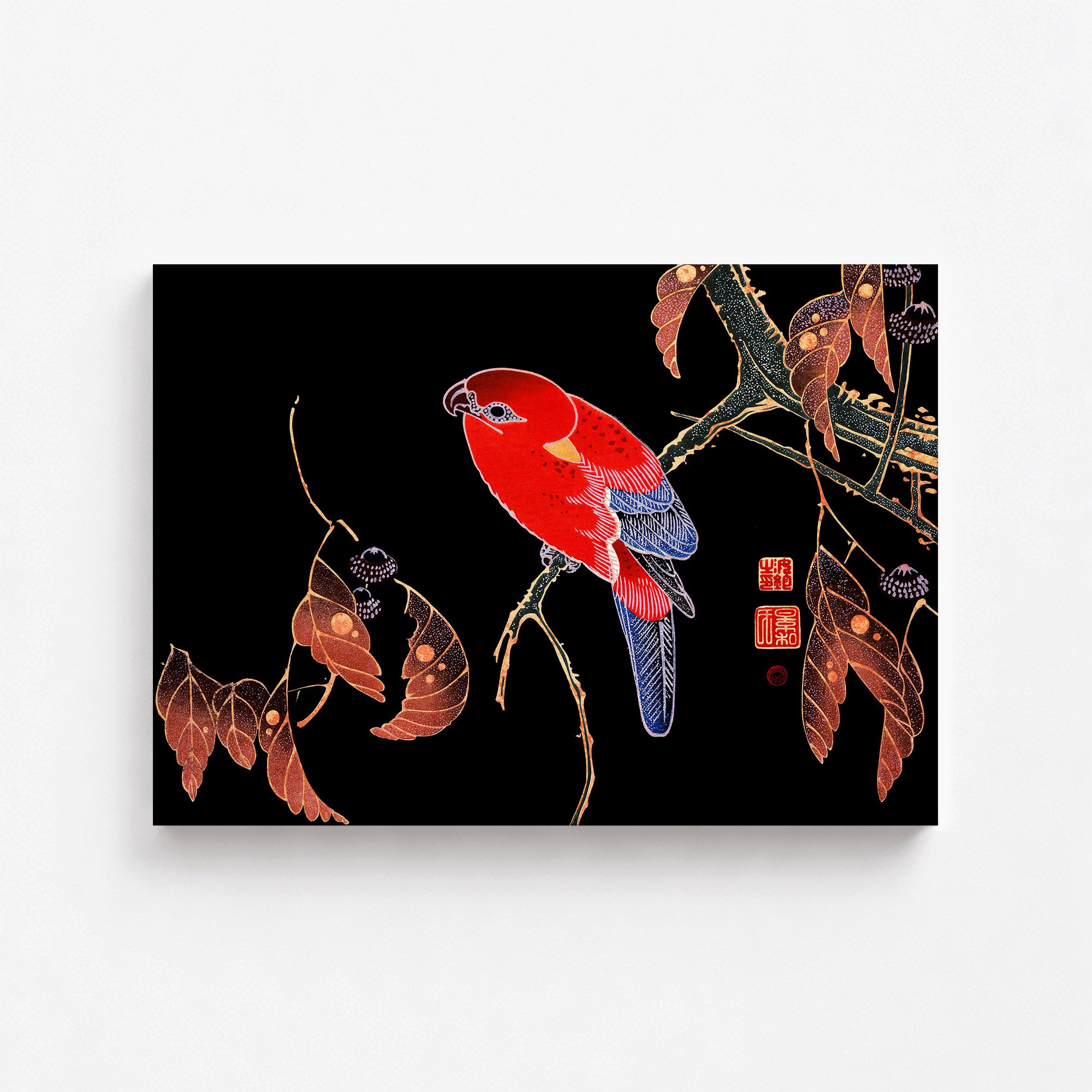 Red Parrot on the Branch of a Tree