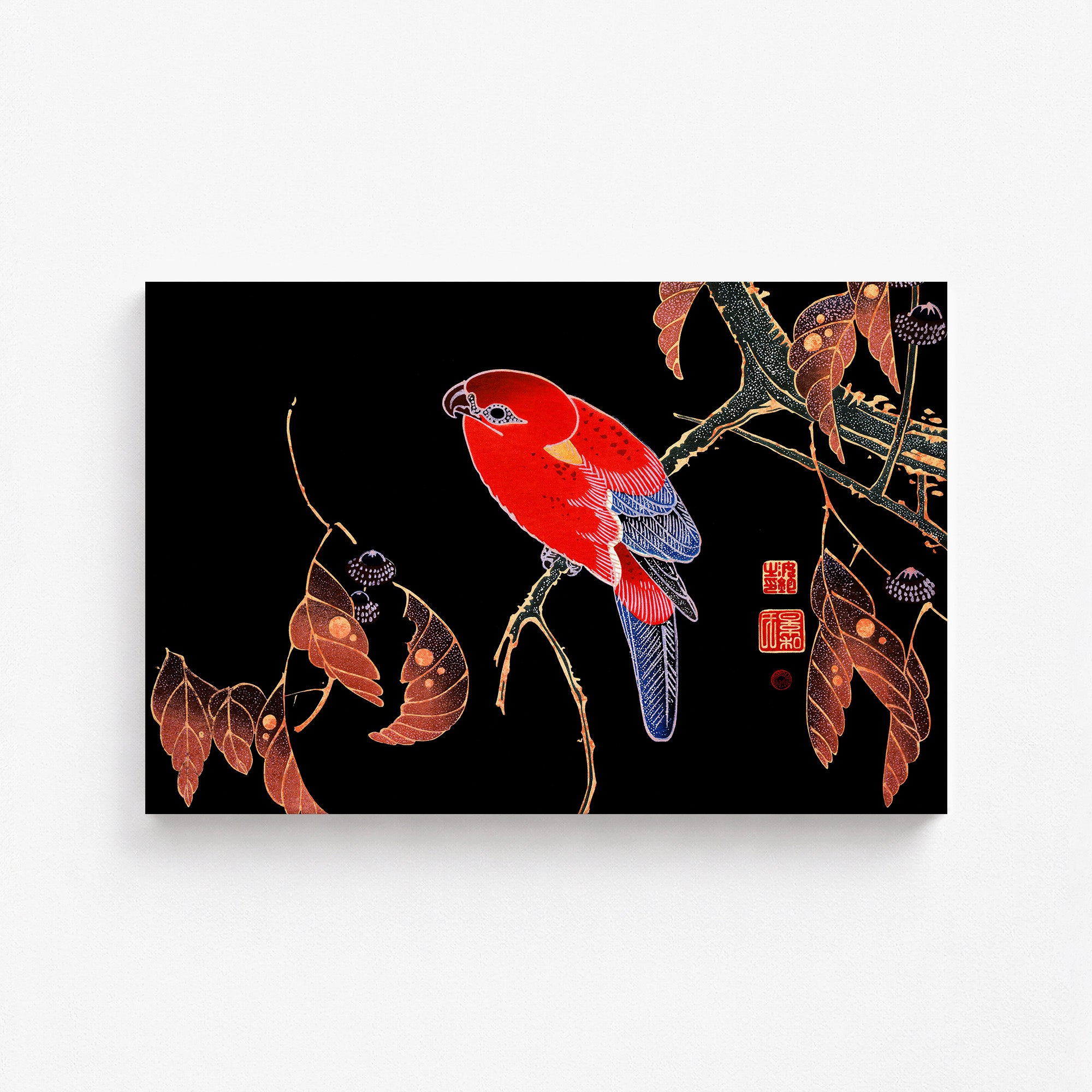 Red Parrot on the Branch of a Tree