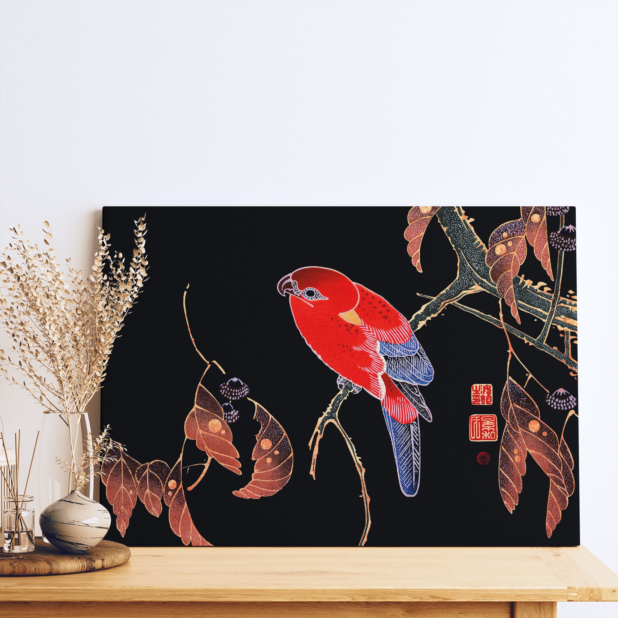 Red Parrot on the Branch of a Tree