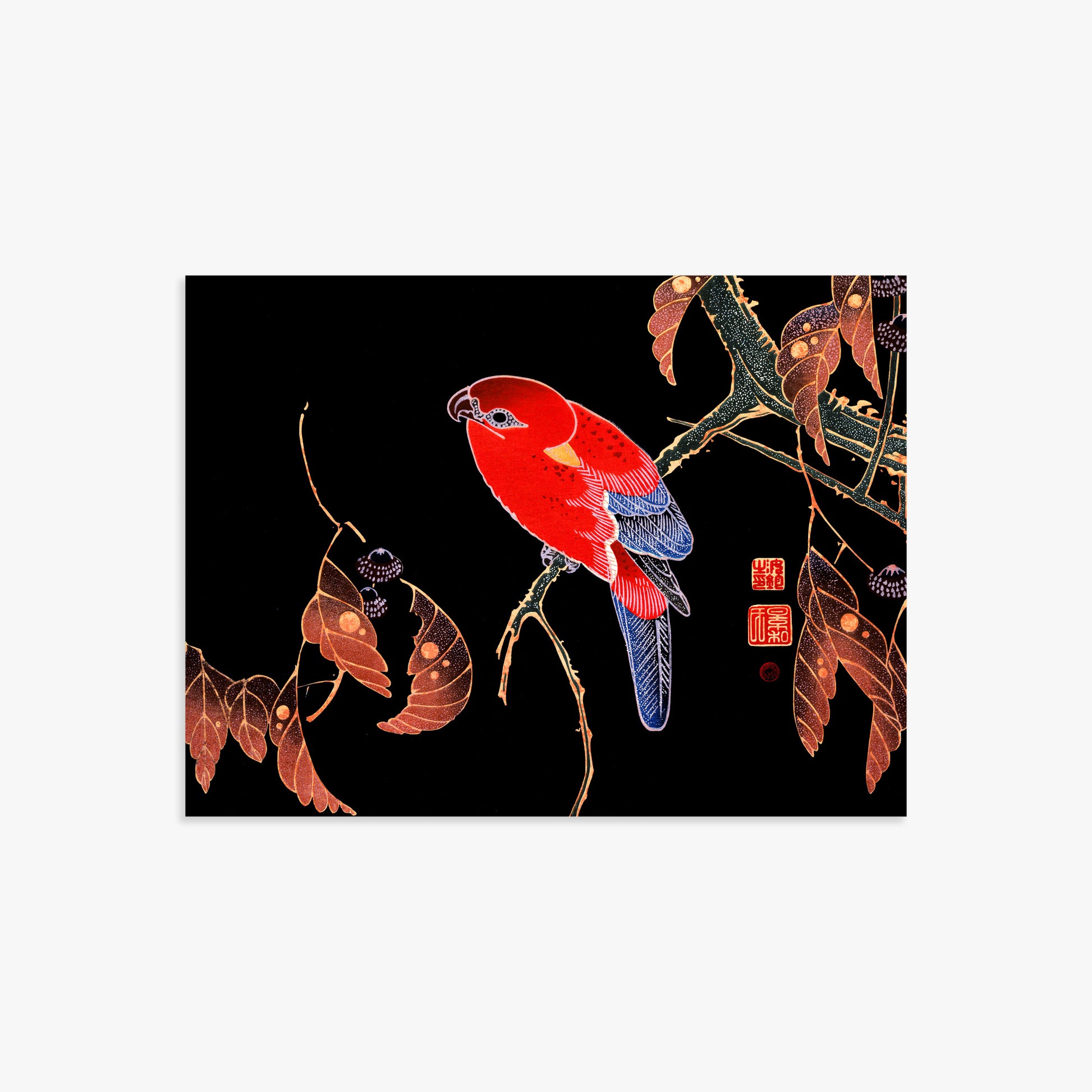 Ito Jakuchu: Red Parrot on the Branch of a Tree, 30x40cm Art Reproduction Unframed
