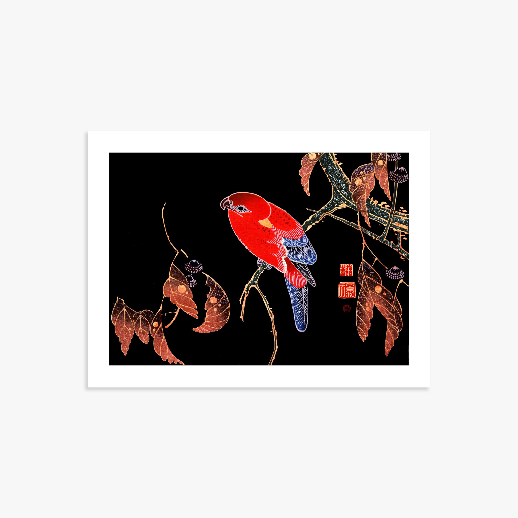 Ito Jakuchu: Red Parrot on the Branch of a Tree, 30x40cm Art Reproduction Unframed