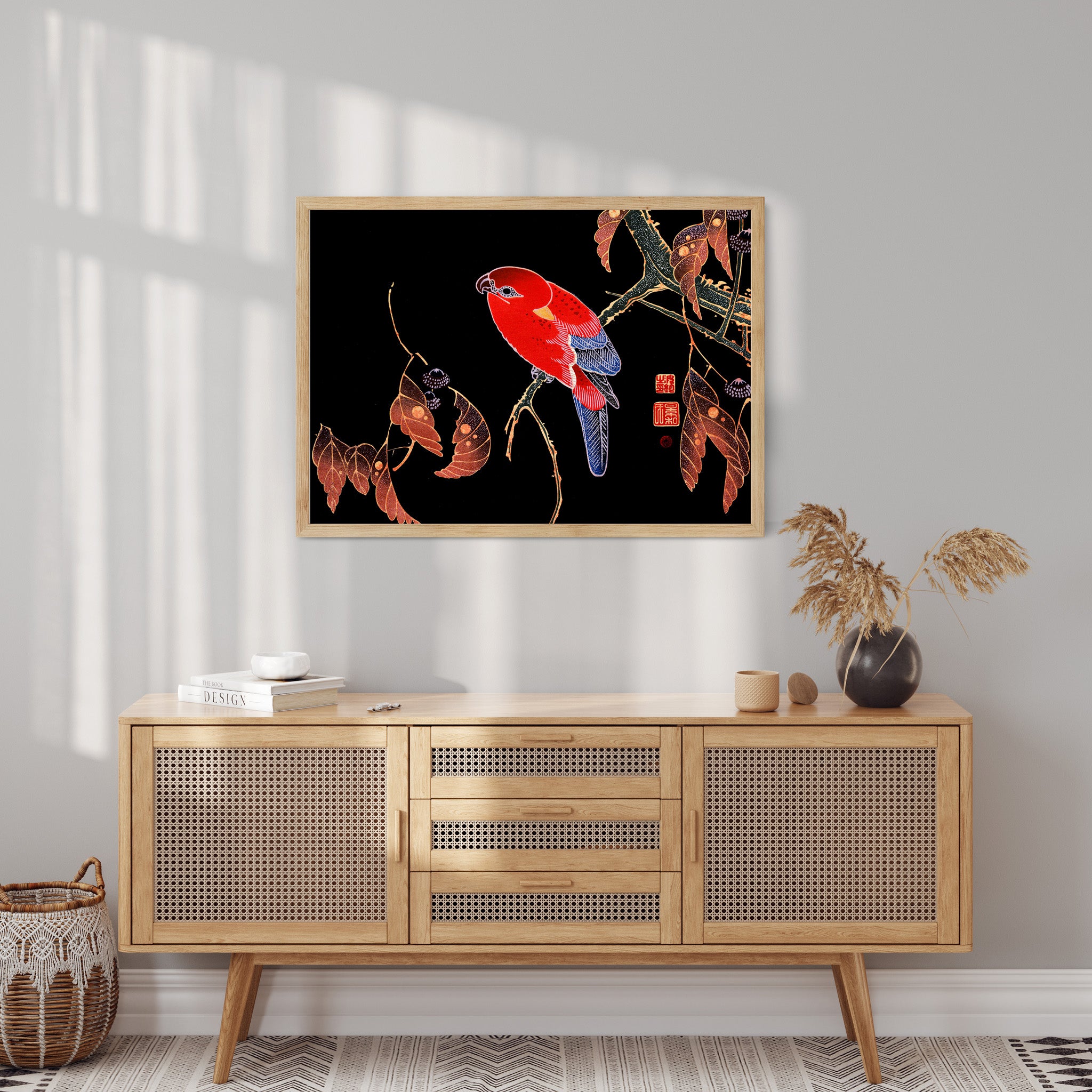 Design Concept No. 10 for Ito Jakuchu: Red Parrot on the Branch of a Tree Japanese Wall Art