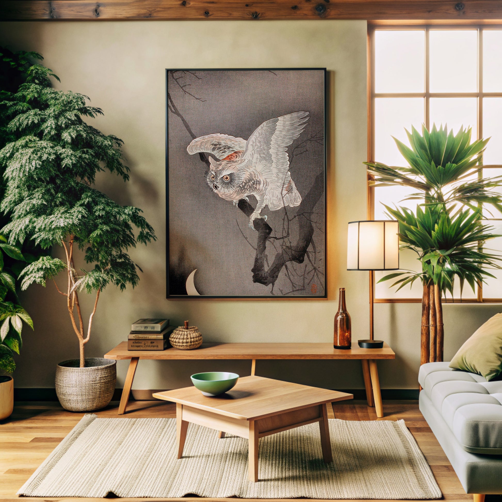 Design Concept No. 32 for Ohara Koson: Scops Owl in Moonlight Japanese Wall Art